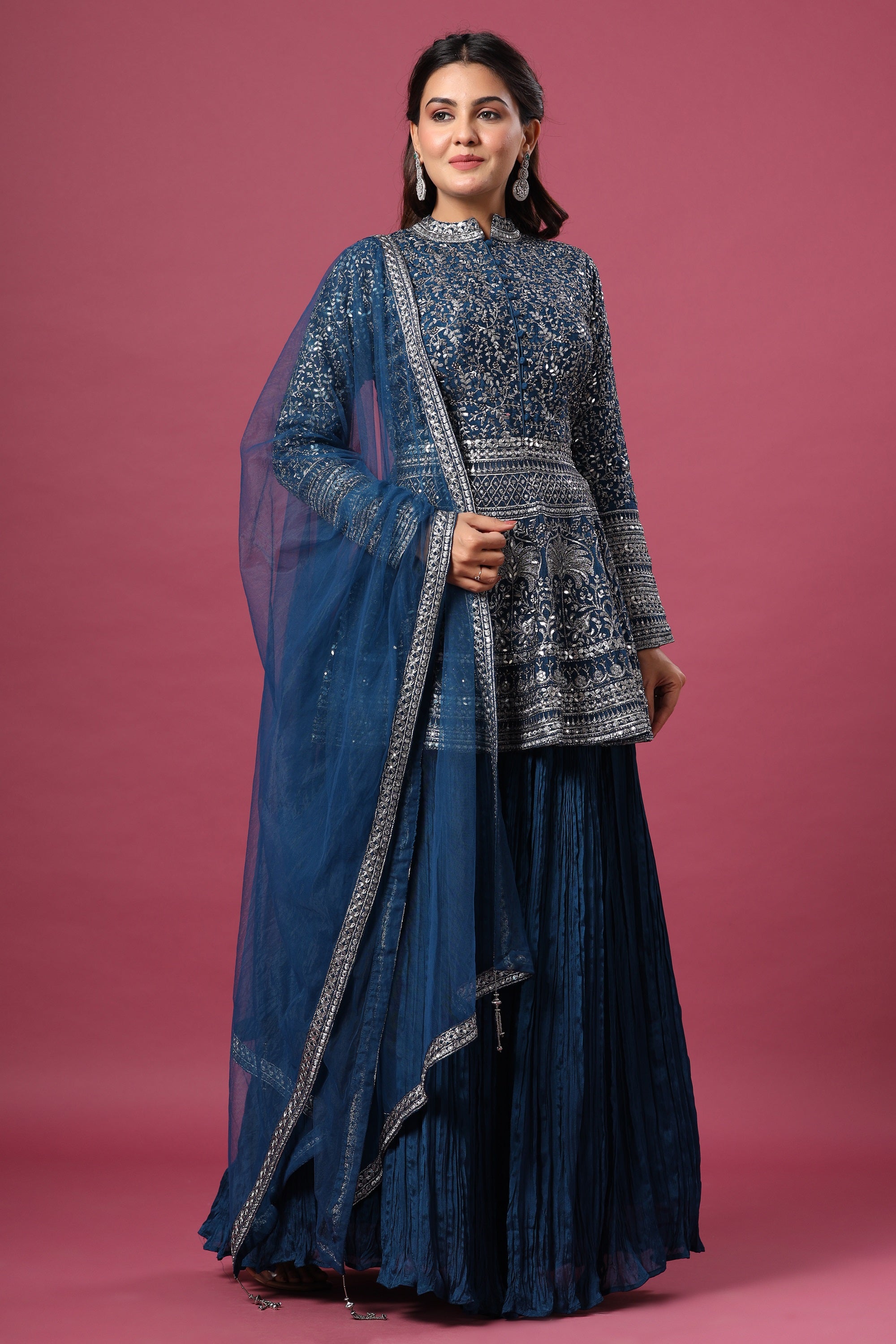 peplum dress with plazo Mirror Embellished Peplum Palazzo Set with Dupatta Aari Tari
