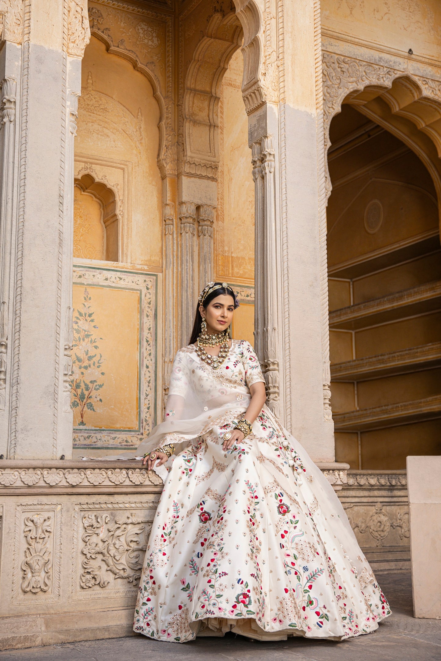 Ivory White Resham Handwork Lehenga