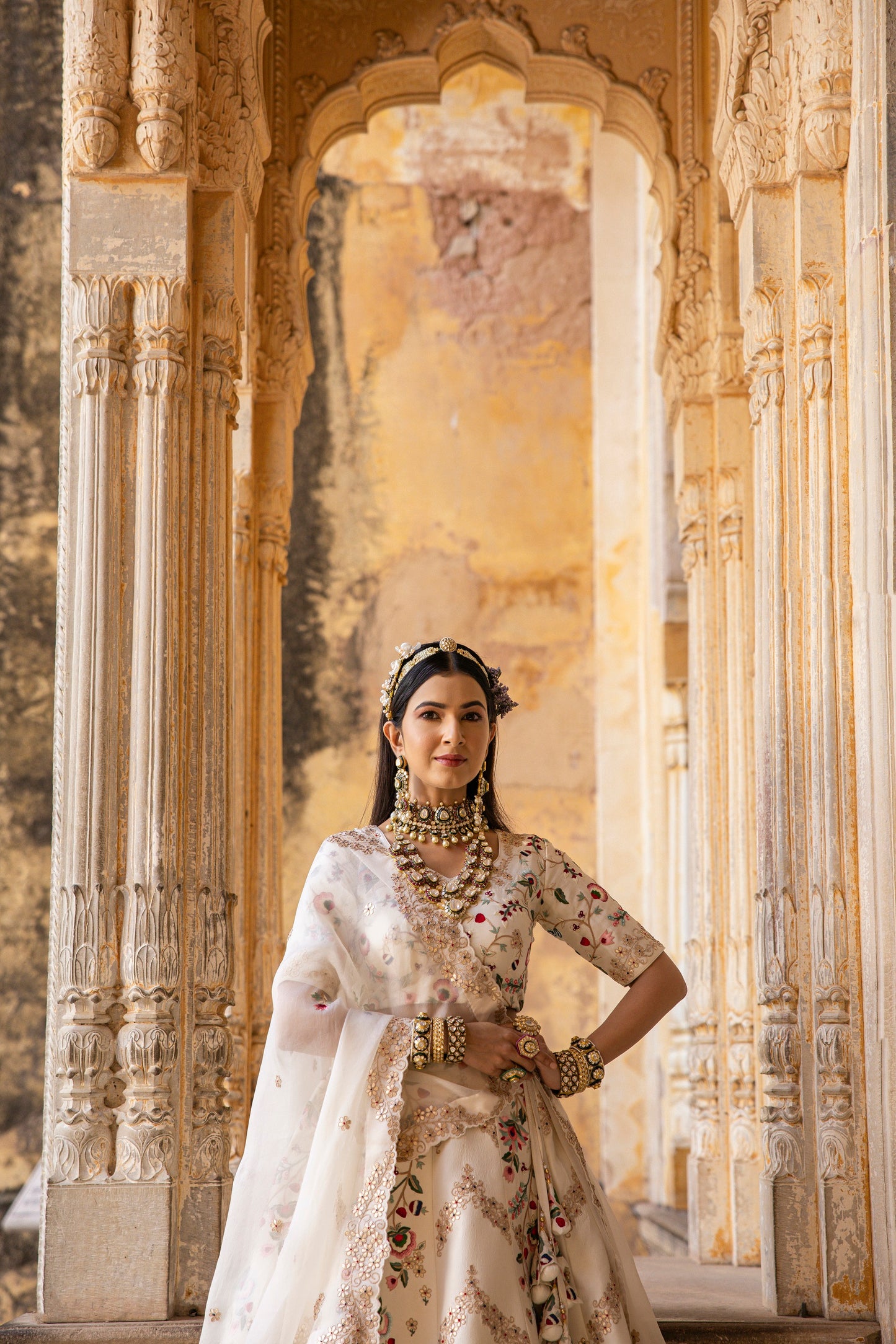 Ivory White Resham Handwork Lehenga