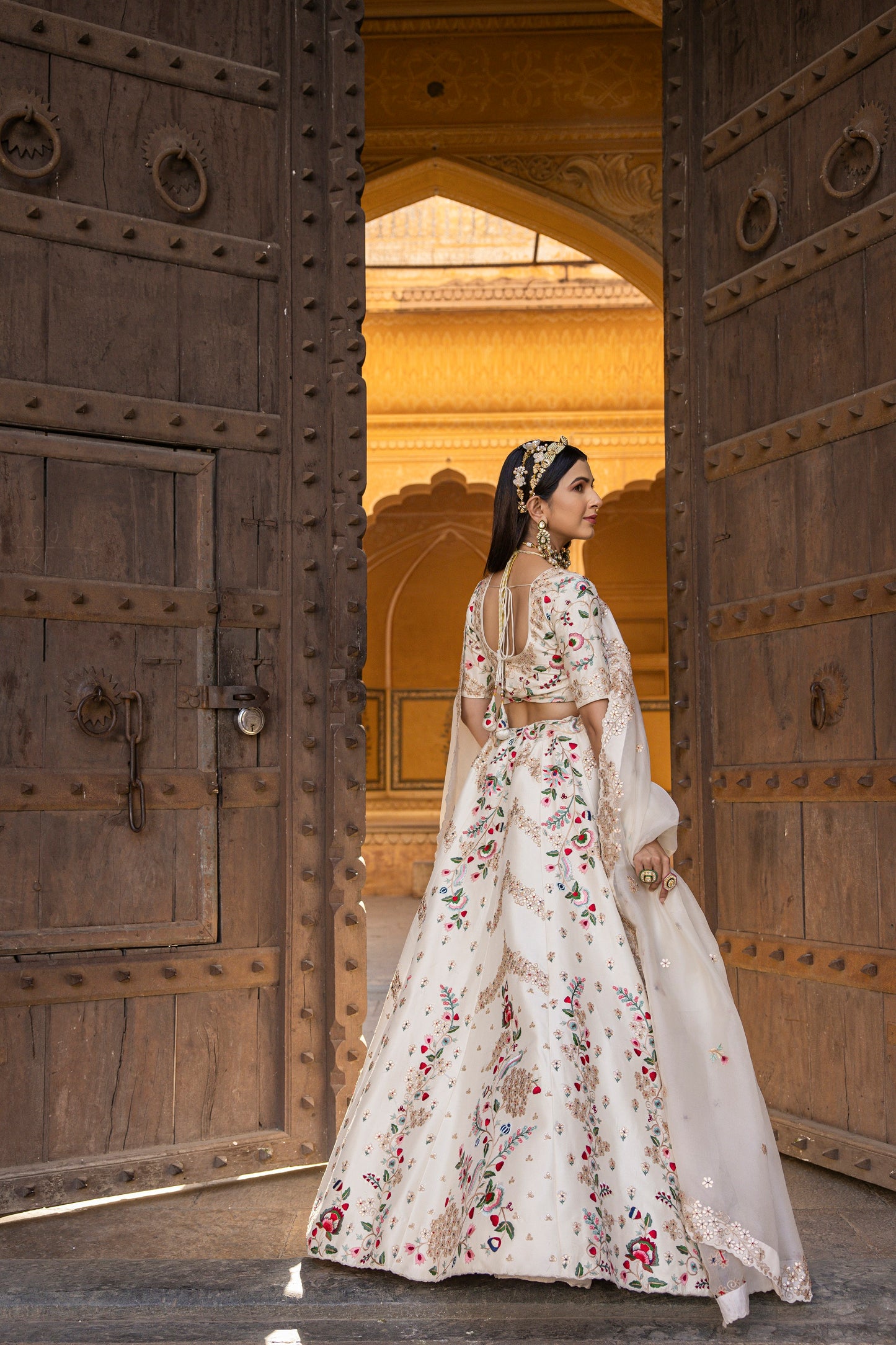 Ivory White Resham Handwork Lehenga