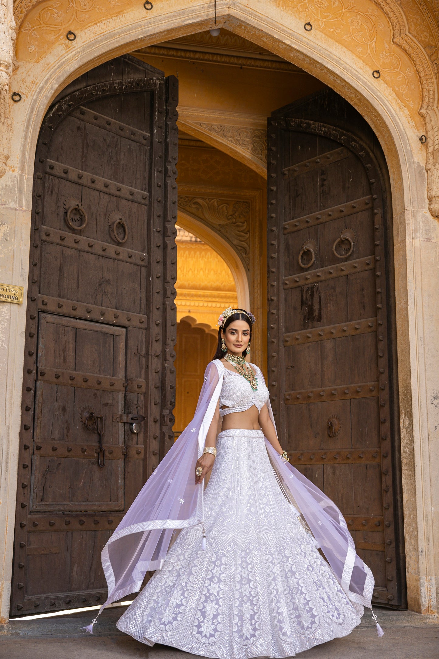 Cotton White Heavily Embellished Lehengha Set