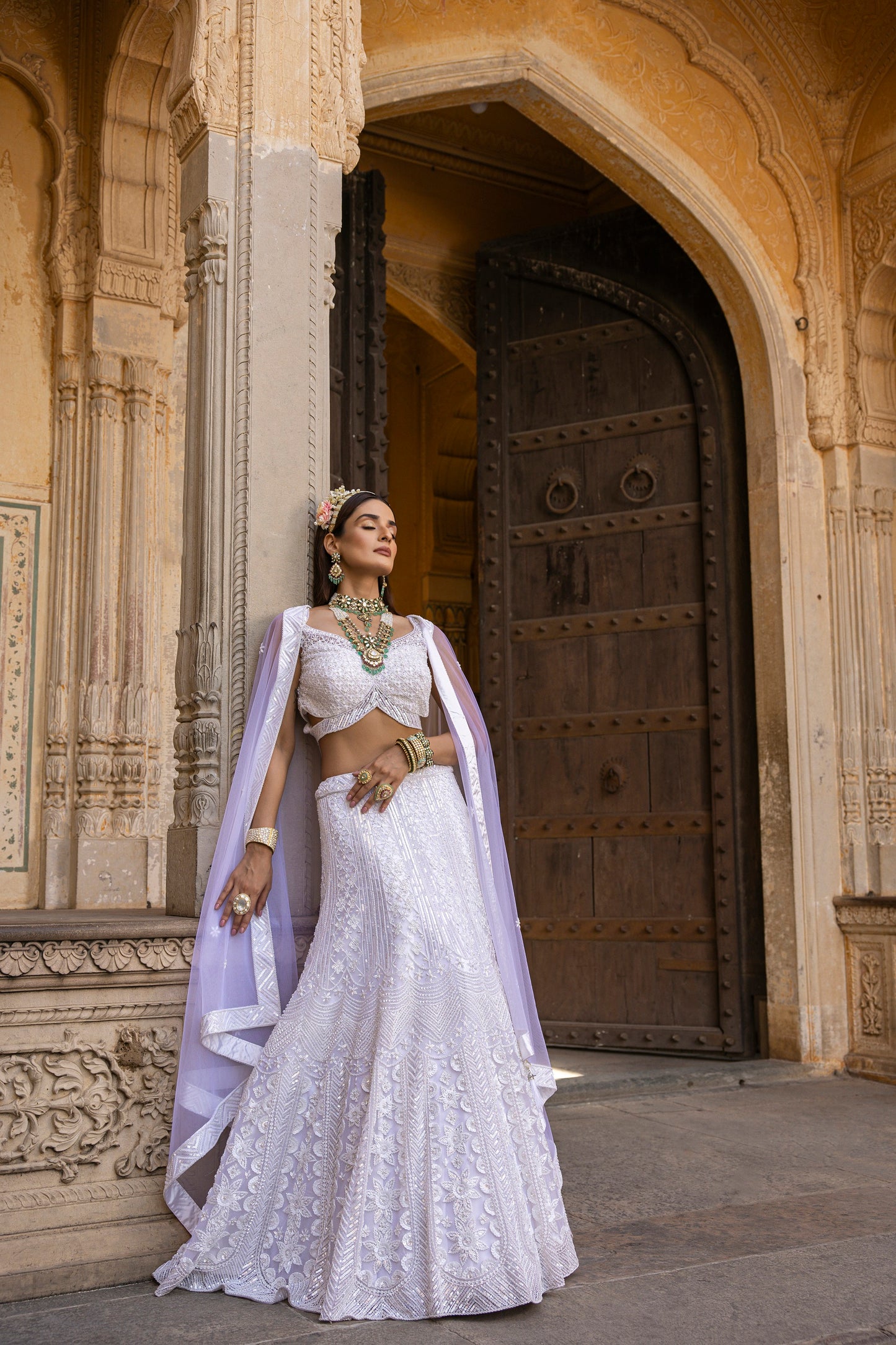 Cotton White Heavily Embellished Lehengha Set