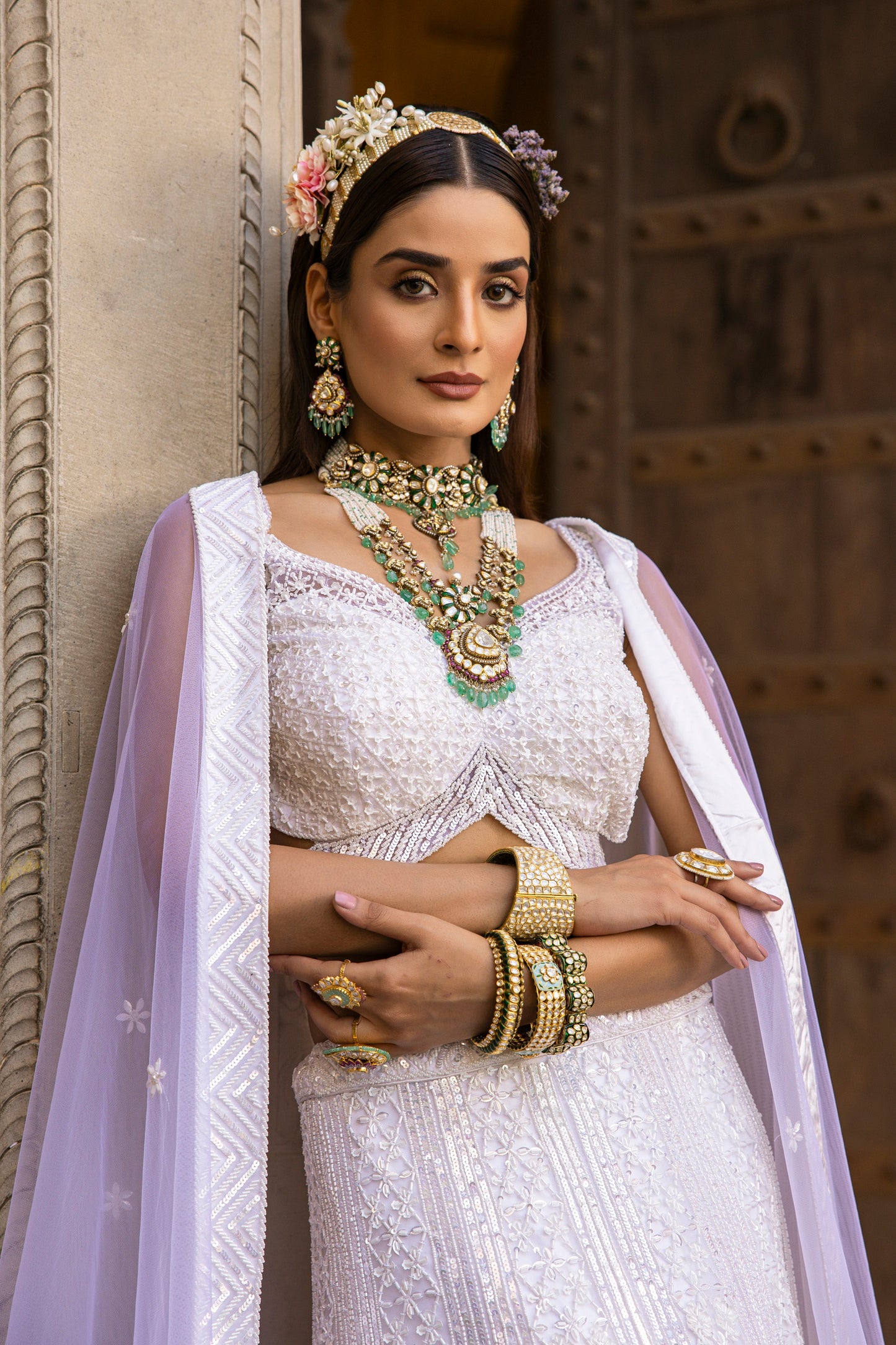 Cotton White Heavily Embellished Lehengha Set