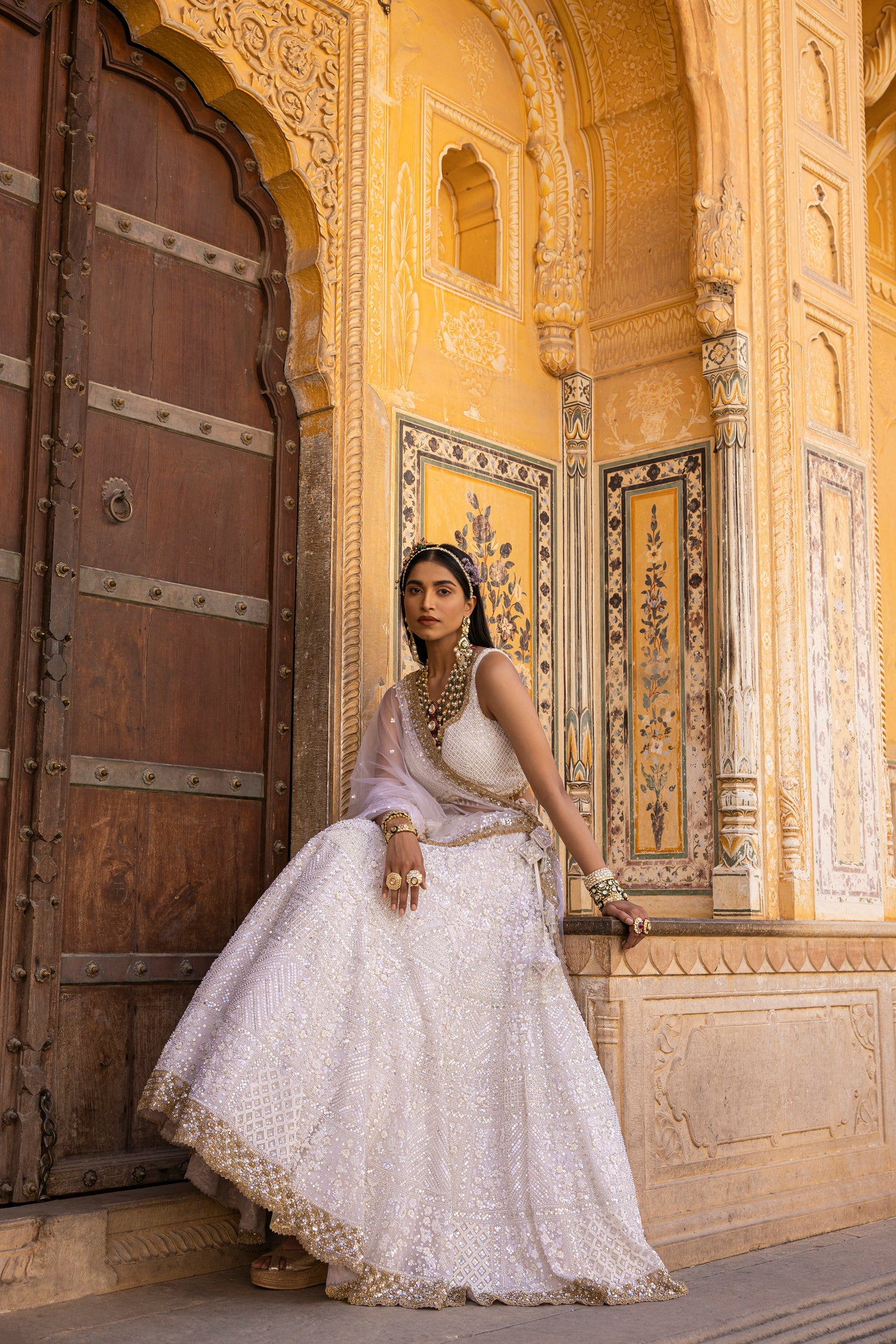 Pearl White Moti Work Lehenga Set