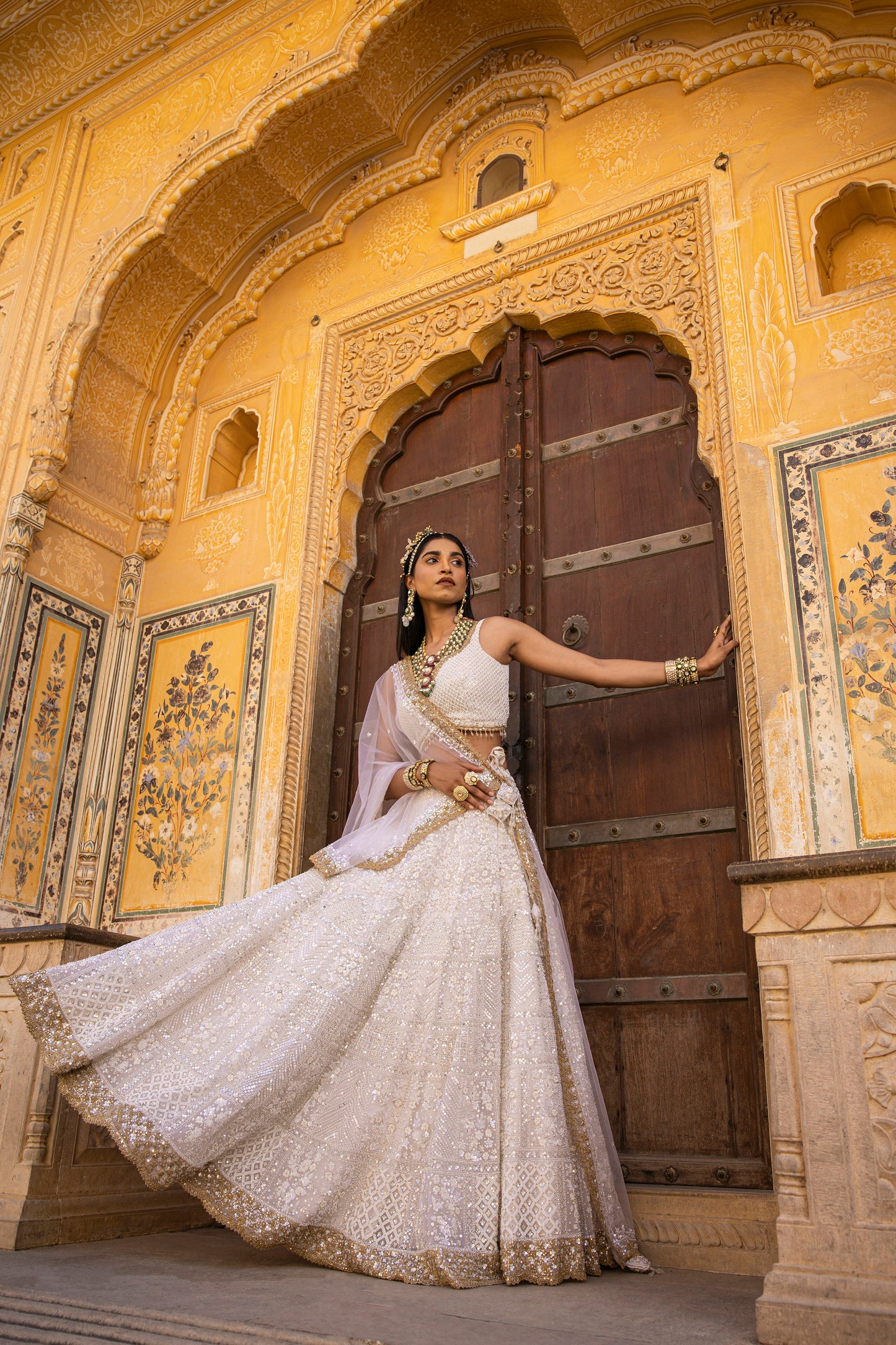 Pearl White Moti Work Lehenga Set