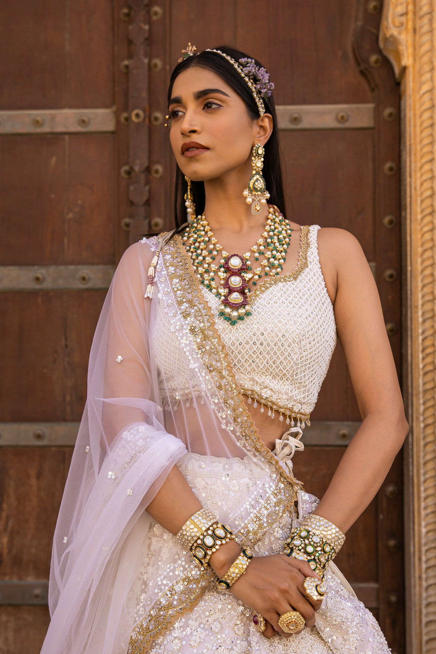 Pearl White Moti Work Lehenga Set