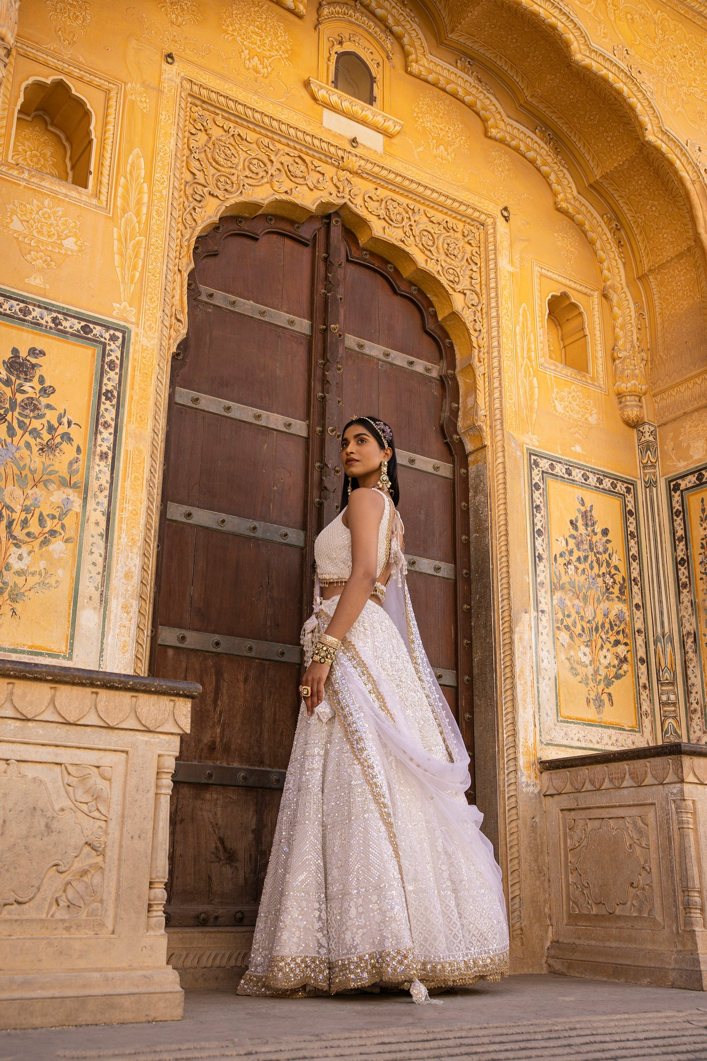 Pearl White Moti Work Lehenga Set