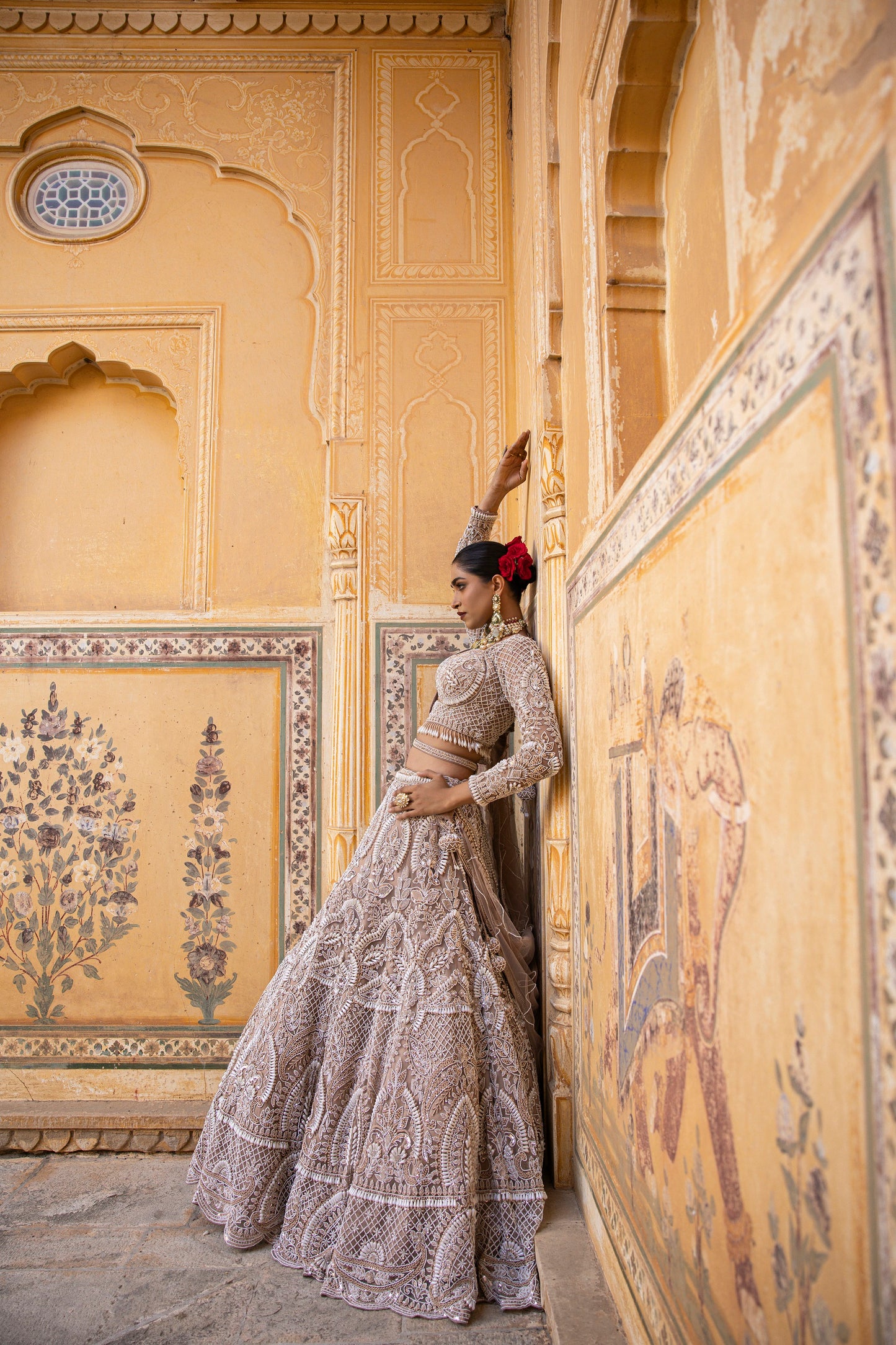 Rose Mauve Pearl Work Lehenga With Blouse And Dupatta