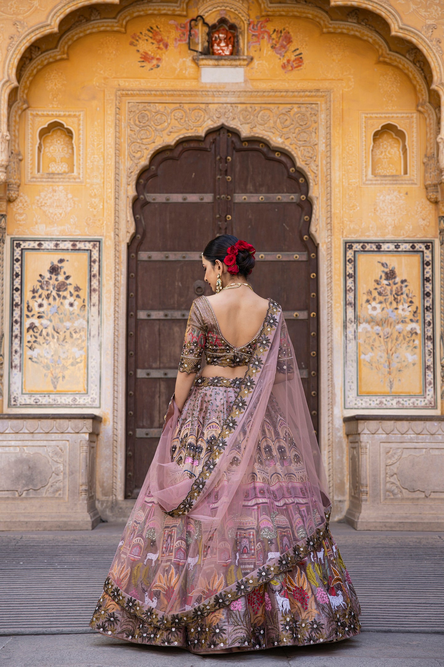 Mauve Shaded Lehenga Choli In Multi Color Thread Embroidery And Embellishment In Intricate Moroccan, Floral And Kalamkari Motifs