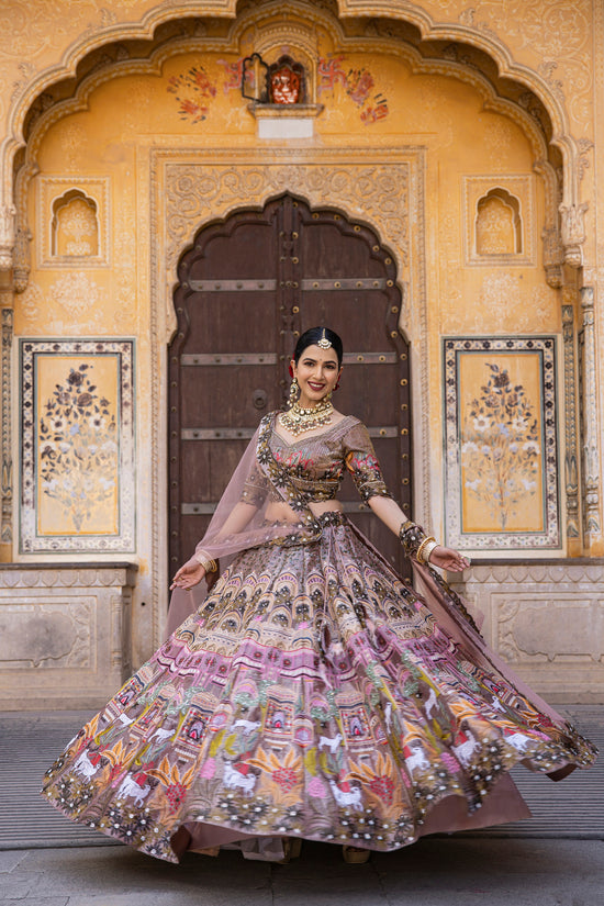 Mauve Shaded Lehenga Choli In Multi Color Thread Embroidery And Embellishment In Intricate Moroccan, Floral And Kalamkari Motifs