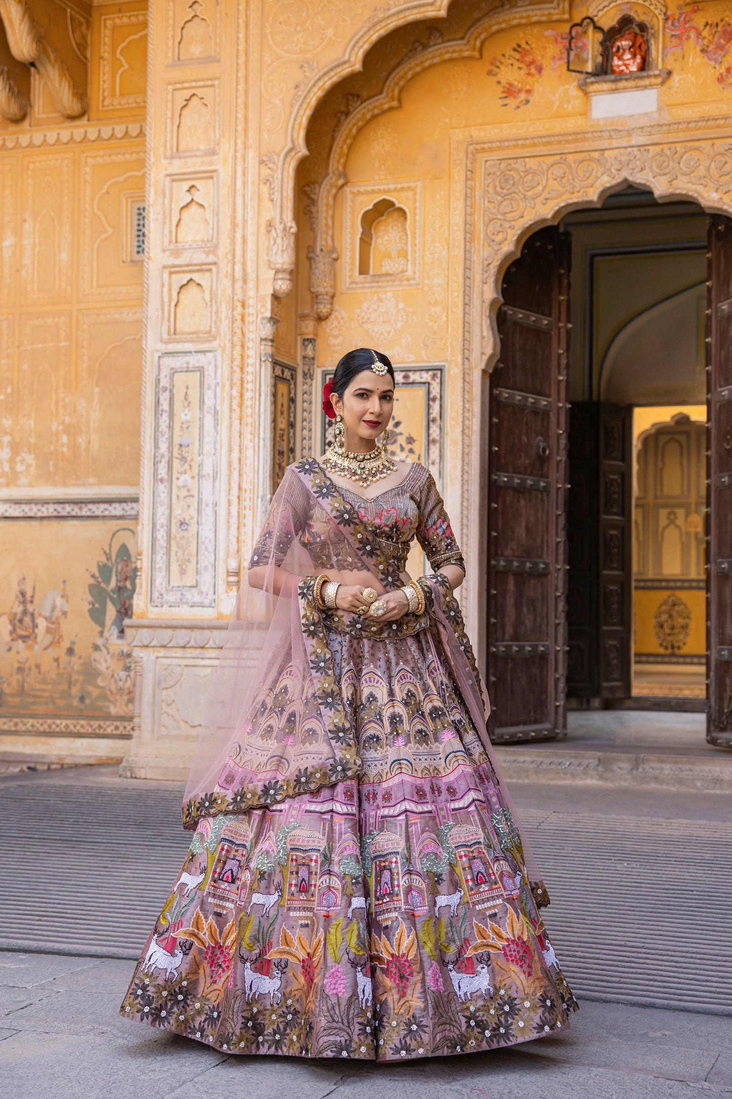 Mauve Shaded Lehenga Choli In Multi Color Thread Embroidery And Embellishment In Intricate Moroccan, Floral And Kalamkari Motifs