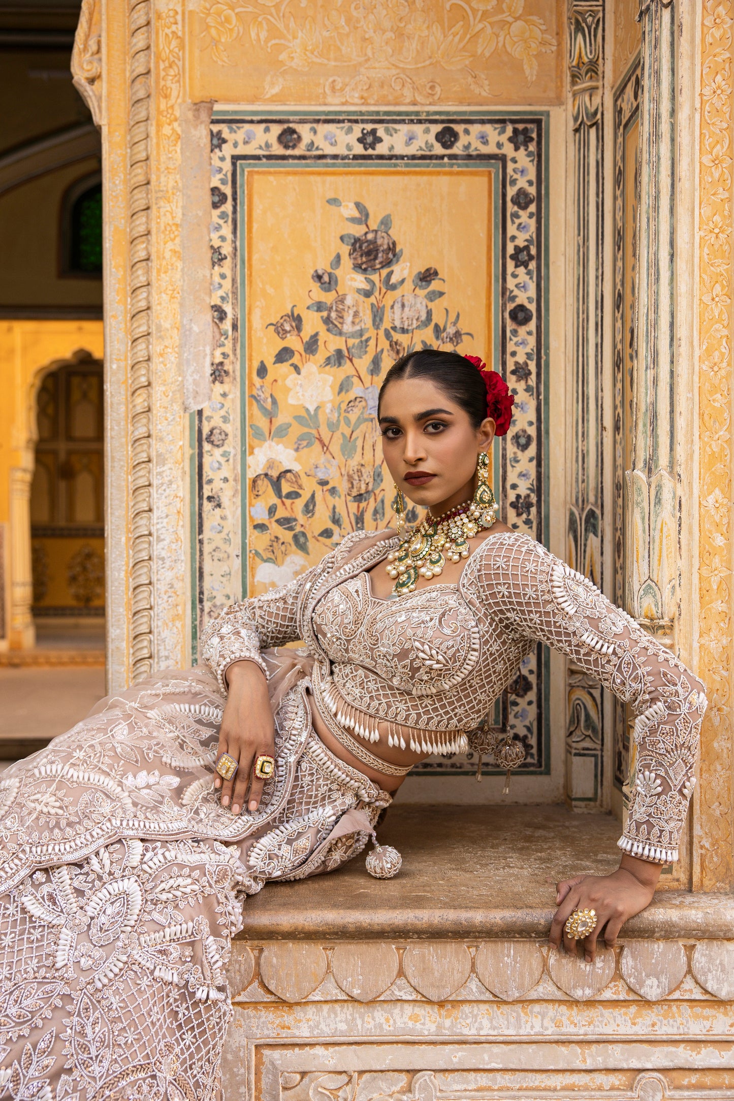 Rose Mauve Pearl Work Lehenga With Blouse And Dupatta