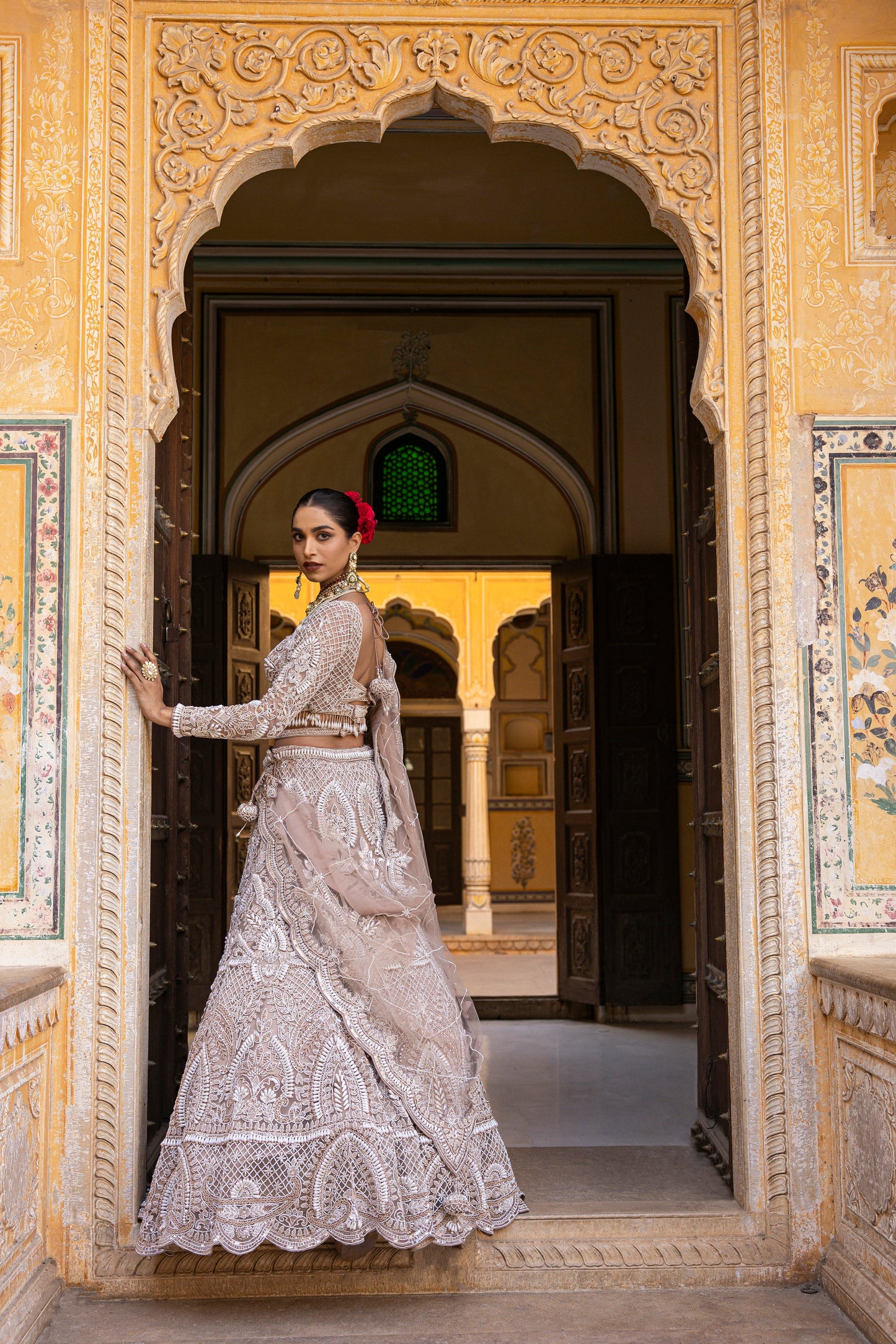 Rose Mauve Pearl Work Lehenga With Blouse And Dupatta
