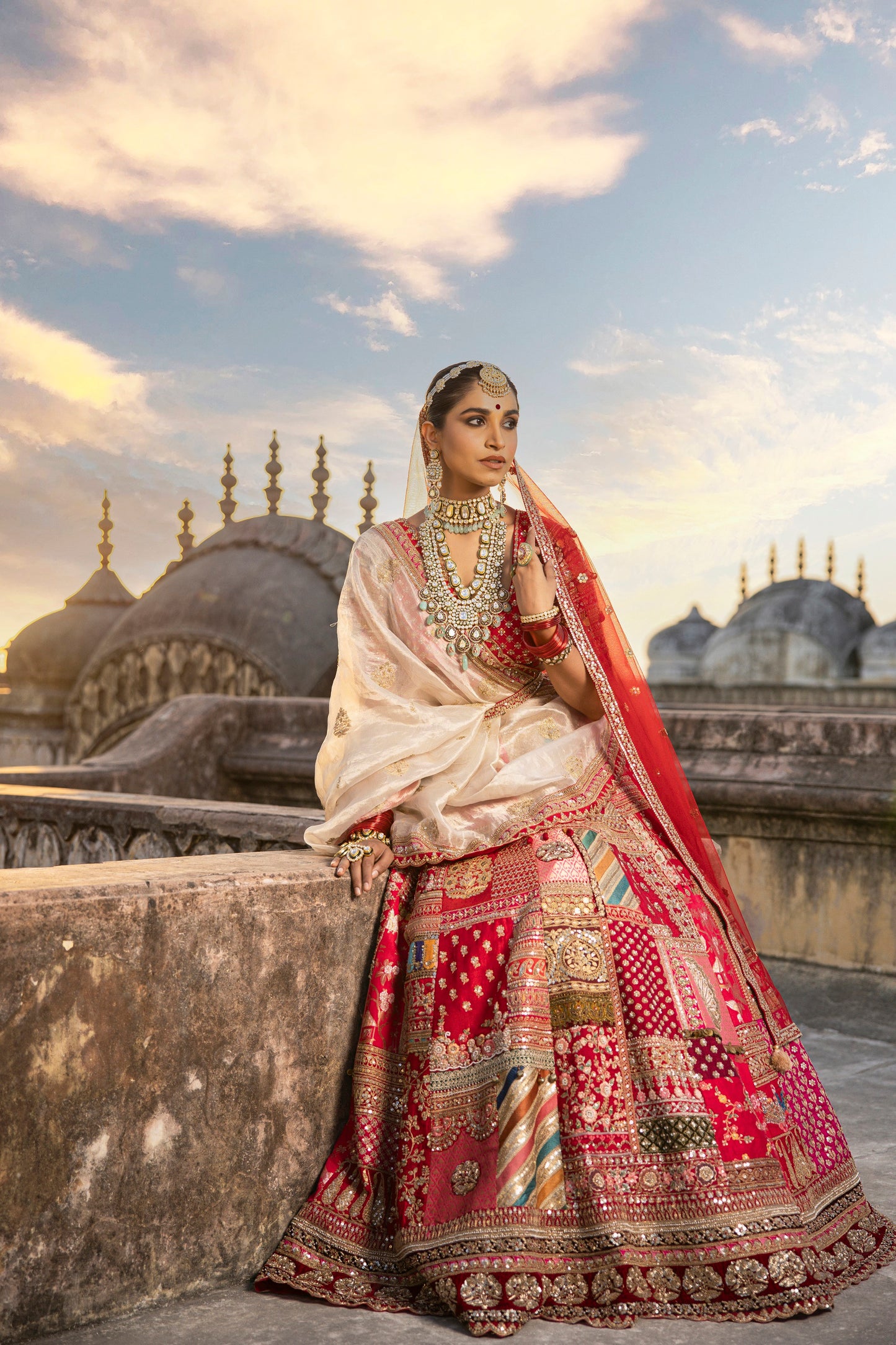 Raw Silk Multi Patchwork Bridal lehenga With Choli And Dupatta
