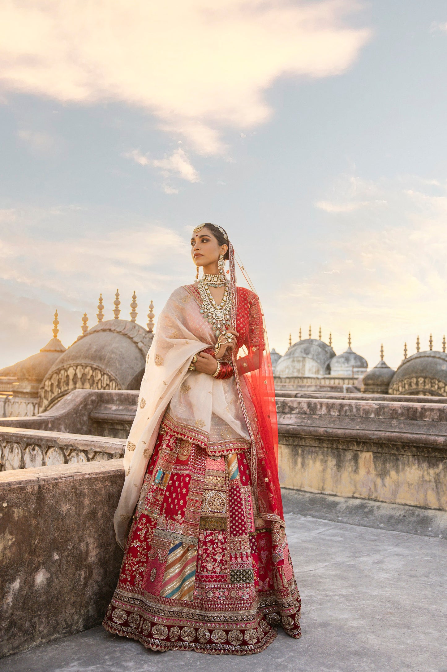 Raw Silk Multi Patchwork Bridal lehenga With Choli And Dupatta