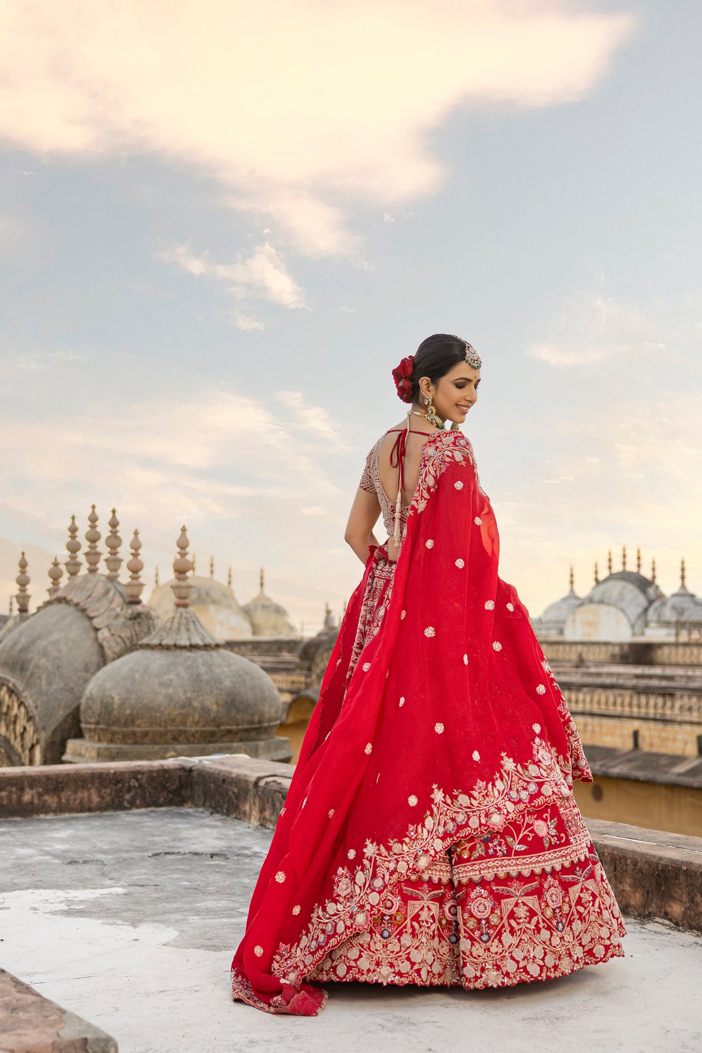Candy Red Lehenga Choli Set In Raw Silk With Resham, Zari, Zardozi And Sequin Work
