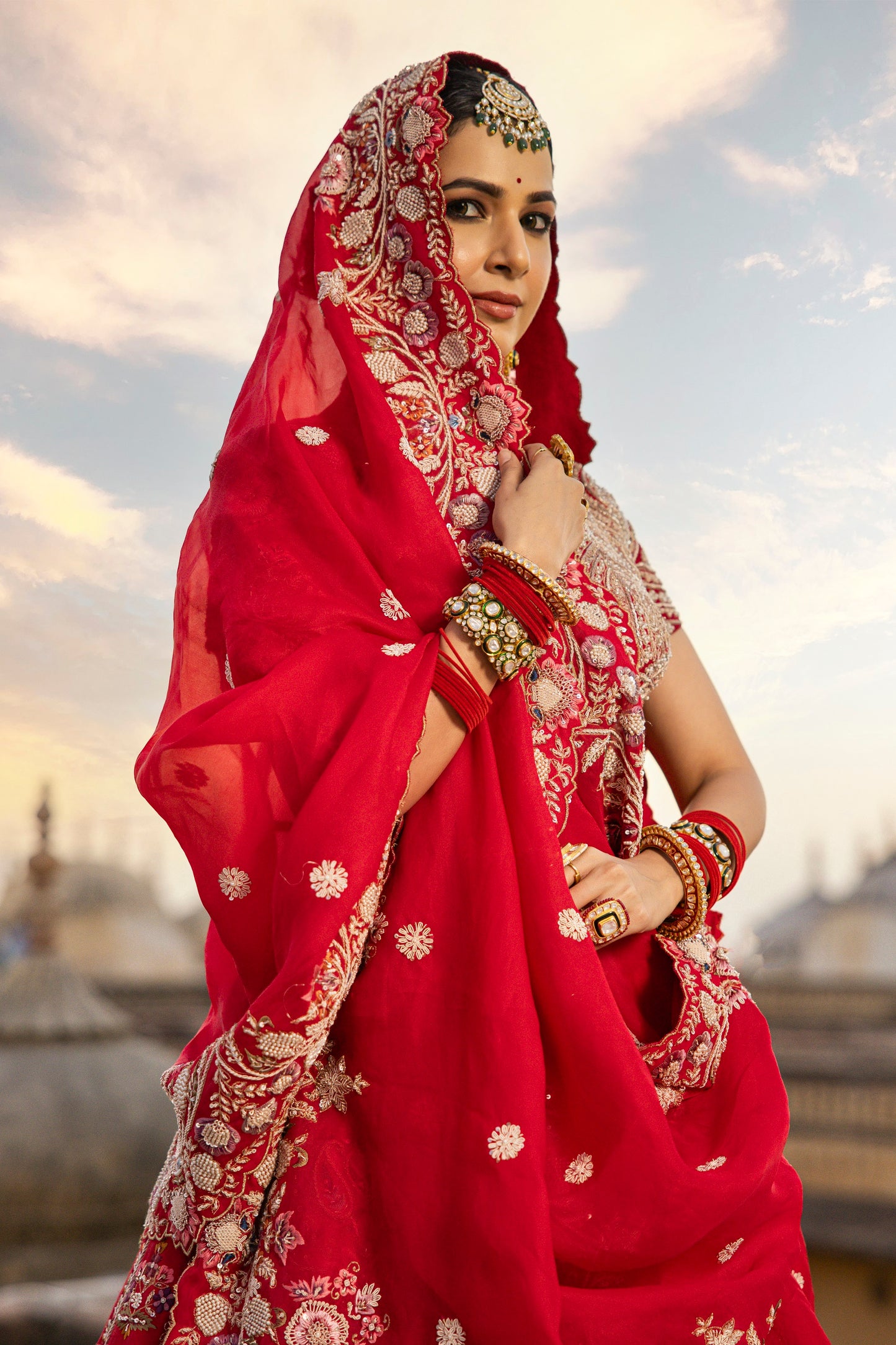 Candy Red Lehenga Choli Set In Raw Silk With Resham, Zari, Zardozi And Sequin Work