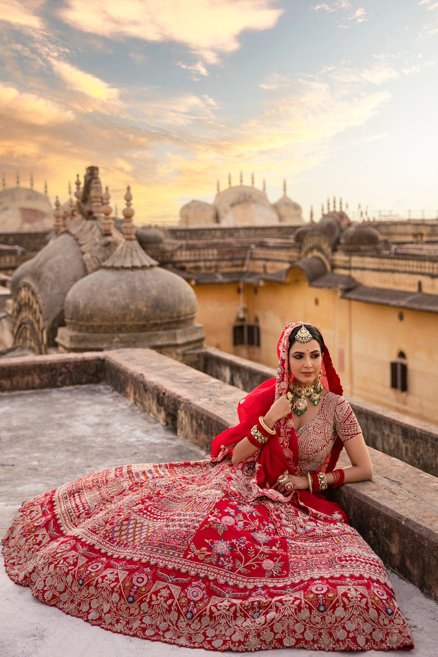 Candy Red Lehenga Choli Set In Raw Silk With Resham, Zari, Zardozi And Sequin Work