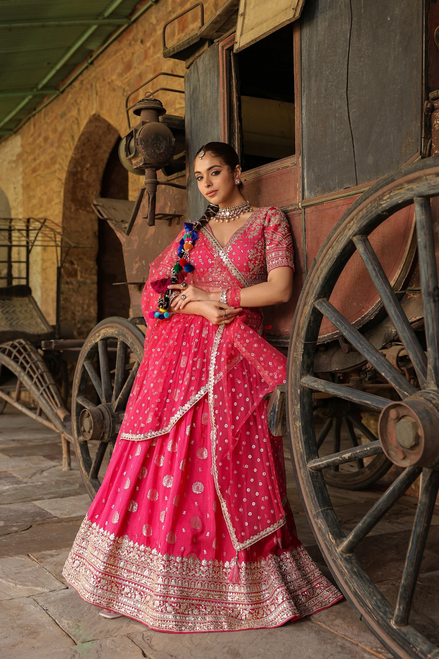 Fuscia Pink Raw Silk Gotta Work Skirt Set