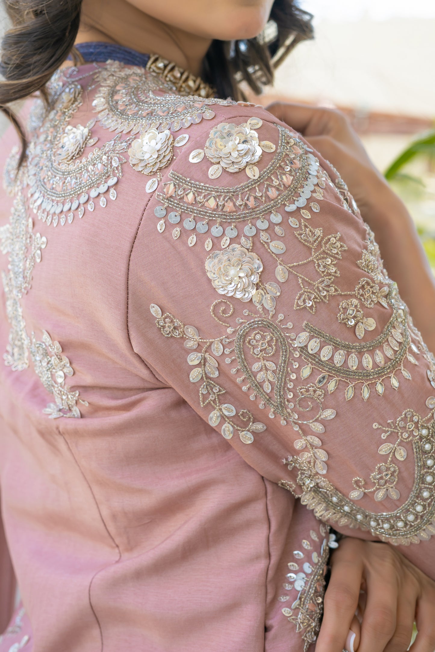 Mauve Saree Style Fusion Set