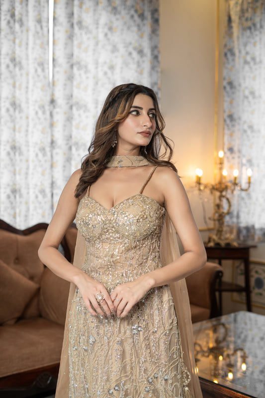 Beige Embellished Lehenga Set