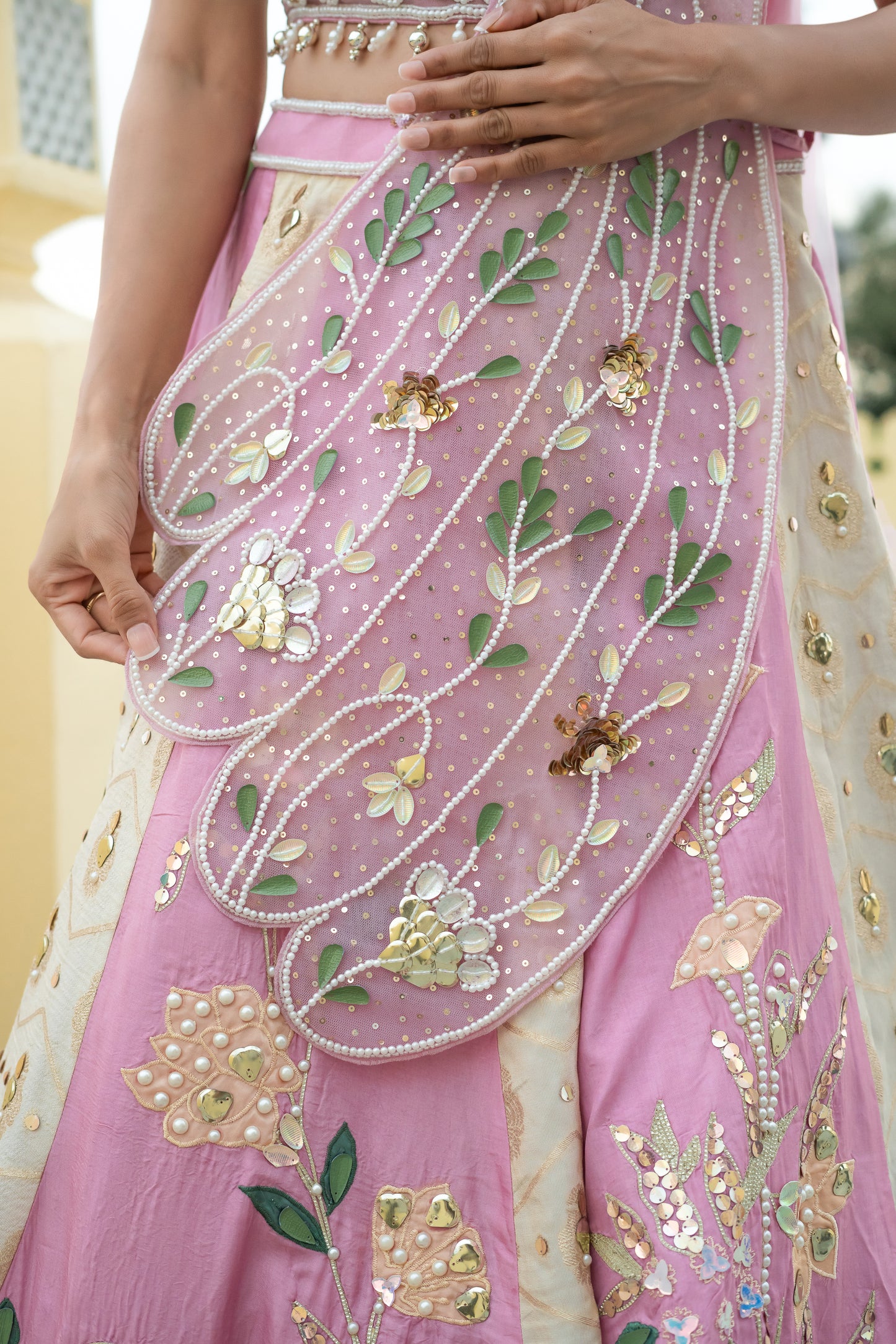 Pink Lehenga Set with Embellished Floral Details