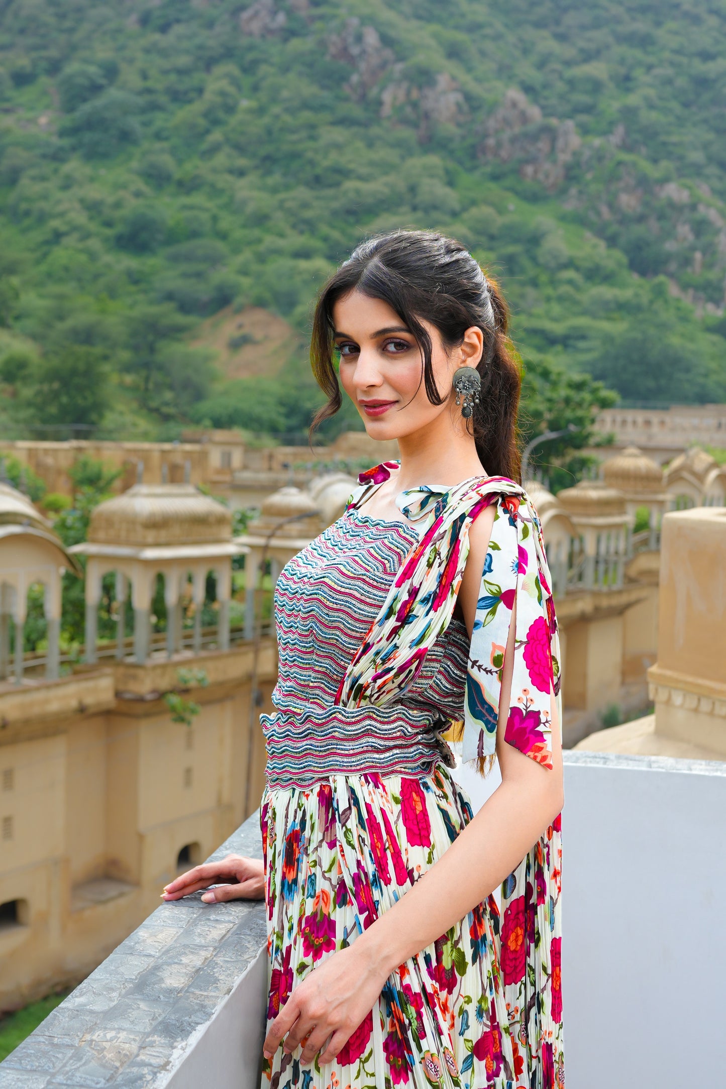 Multi Color Moti Work Crop Top With Skirt And Dupatta