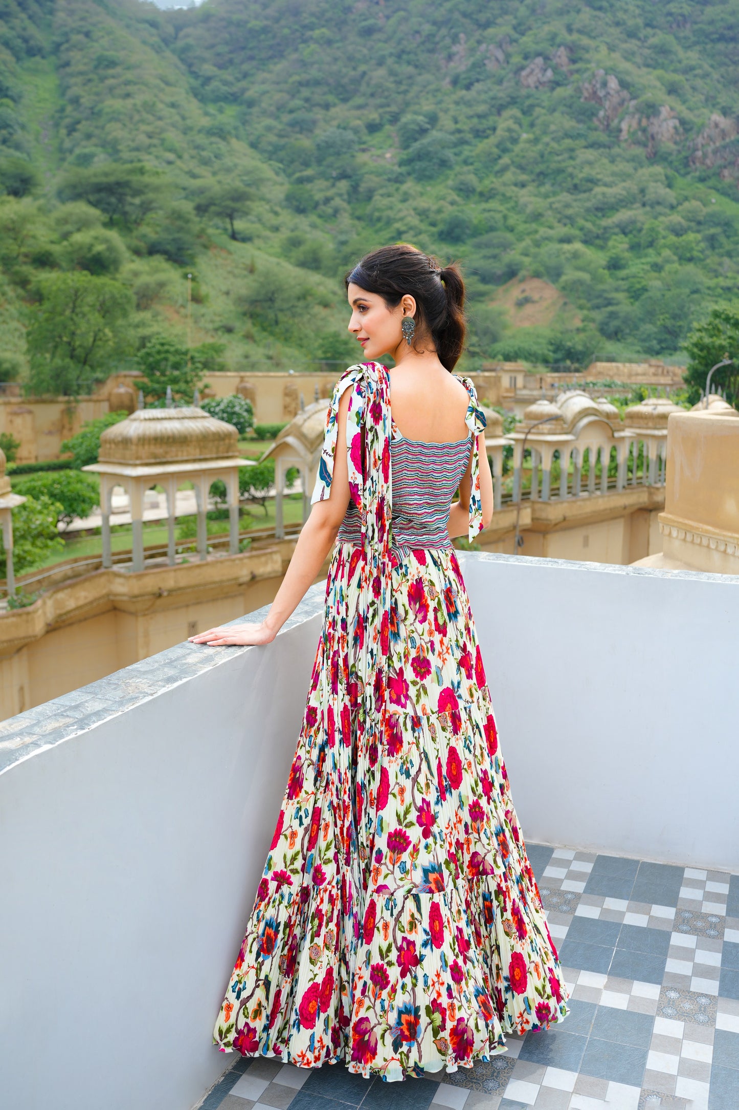 Multi Color Moti Work Crop Top With Skirt And Dupatta