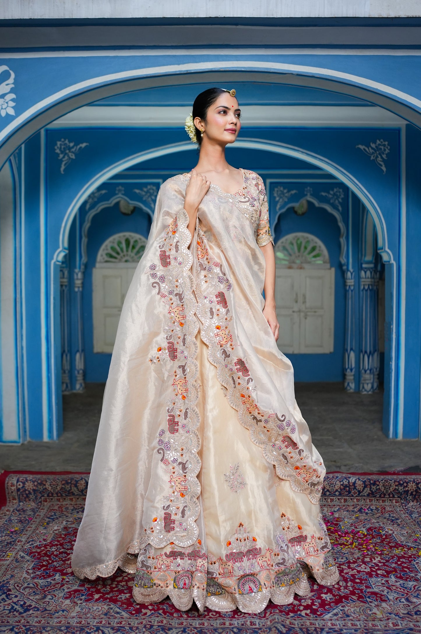 Pearl Golden Shimmer Organza Gotta Patti  And Thread Work Lehenga Choli Set