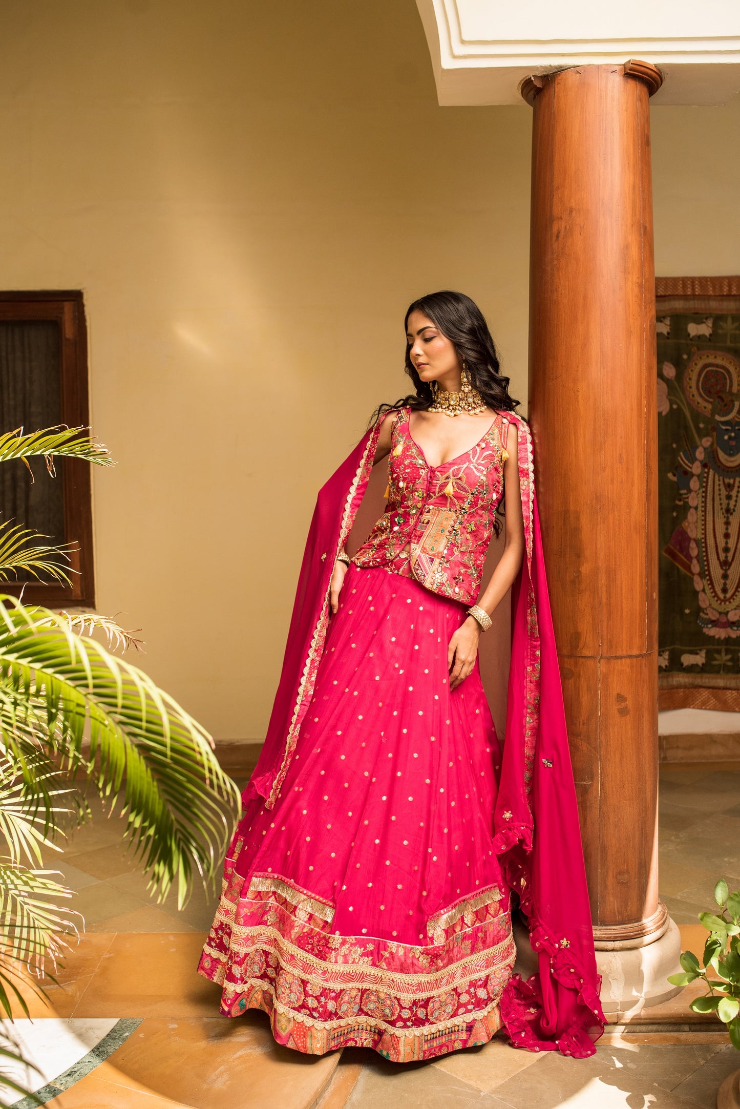 Magenta Pink Organza Skirt And Dupatta With Banarasi Zari Embellished Blouse