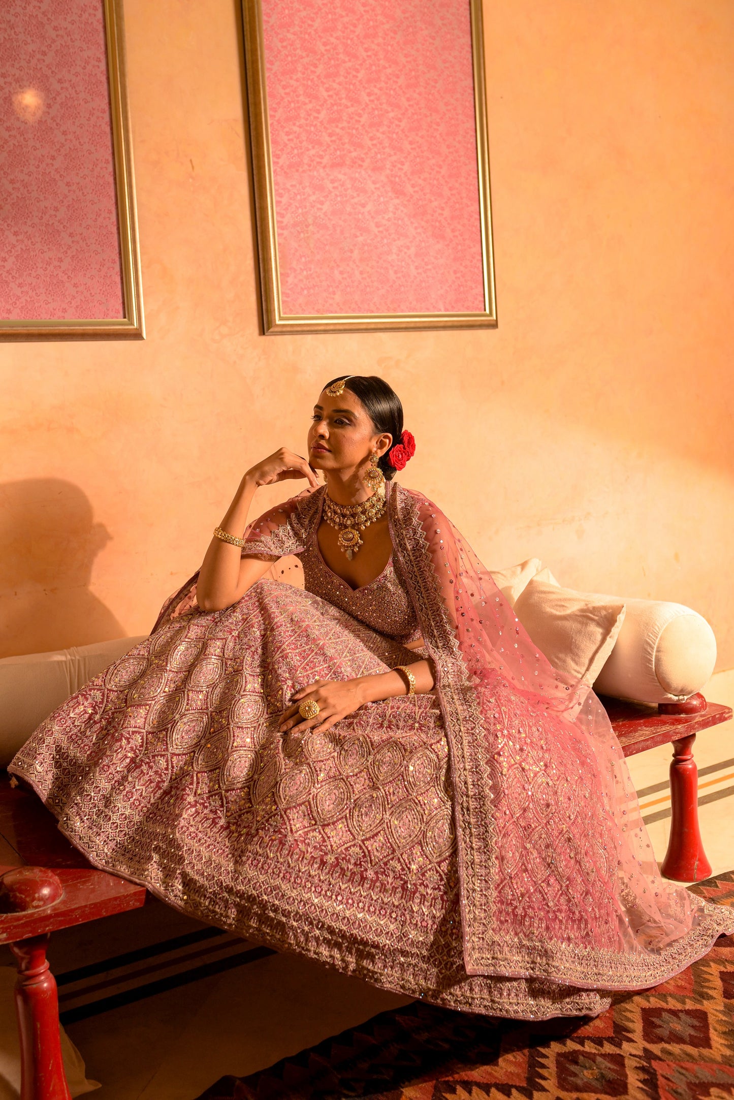 Wine Ombre Embellished Lehenga Choli With Dupatta