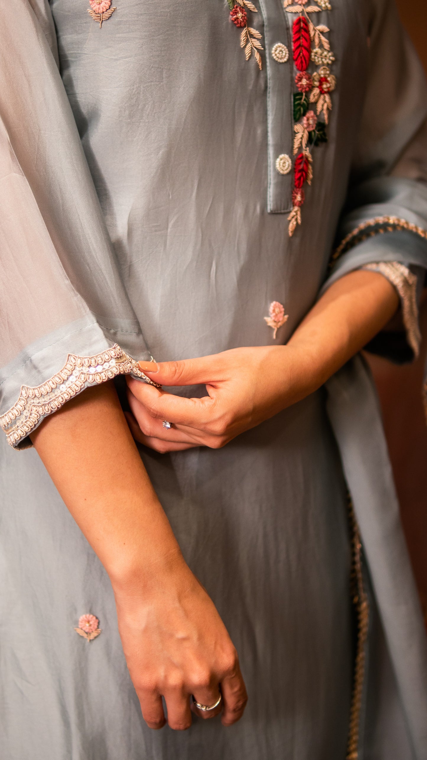 Baby Blue Butter Silk Kurta Set With Embellishment