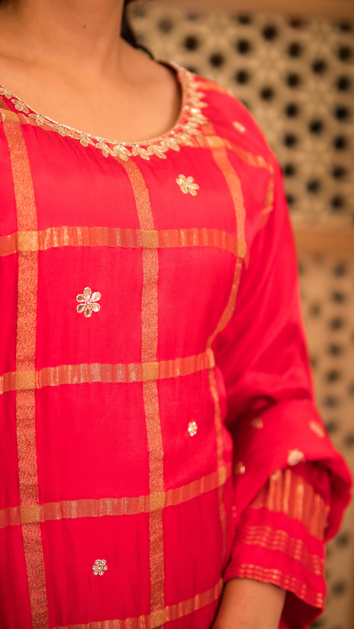 Bright Pink Gajji Silk Gotta Work Kurta Sharara Set