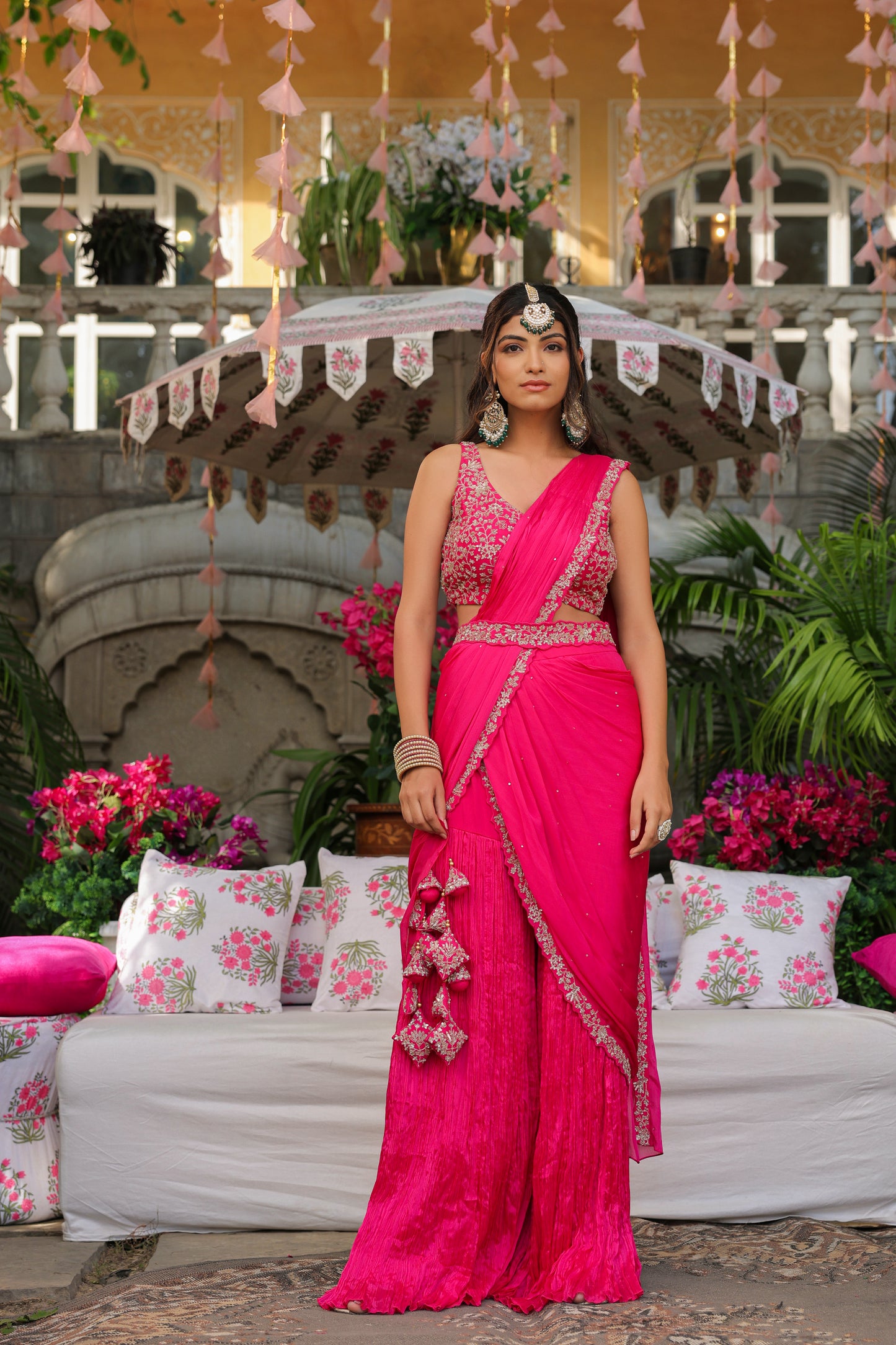 Magenta Pink  Drape Sharara Set