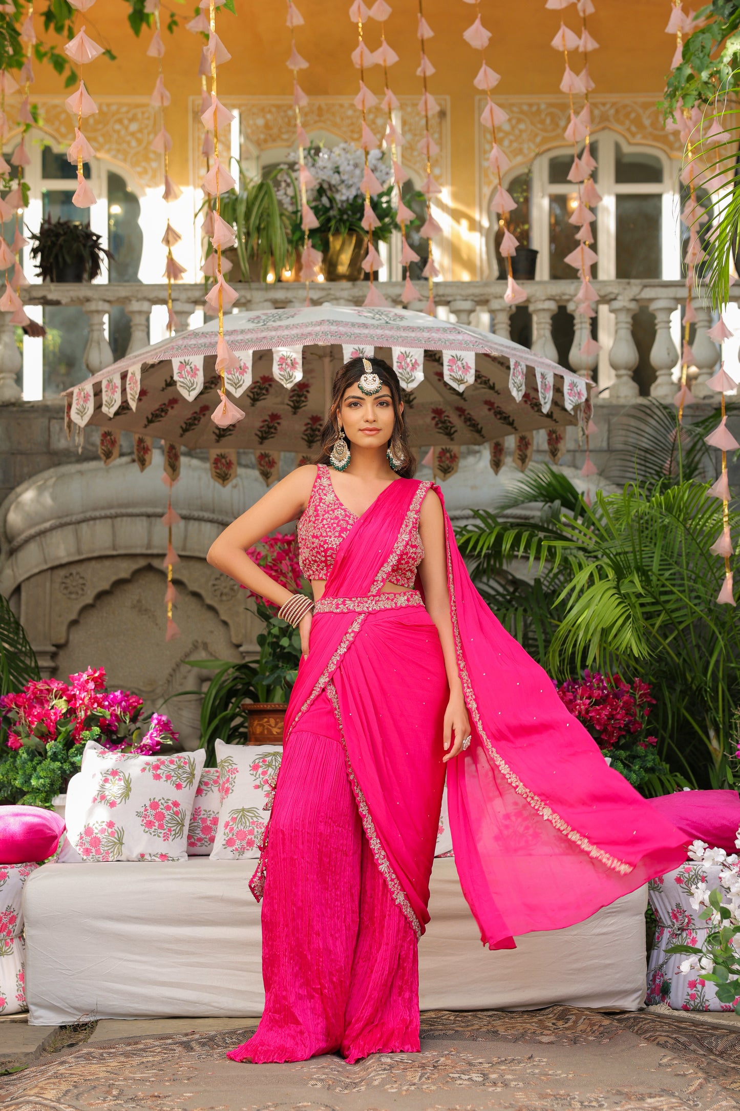 Magenta Pink  Drape Sharara Set