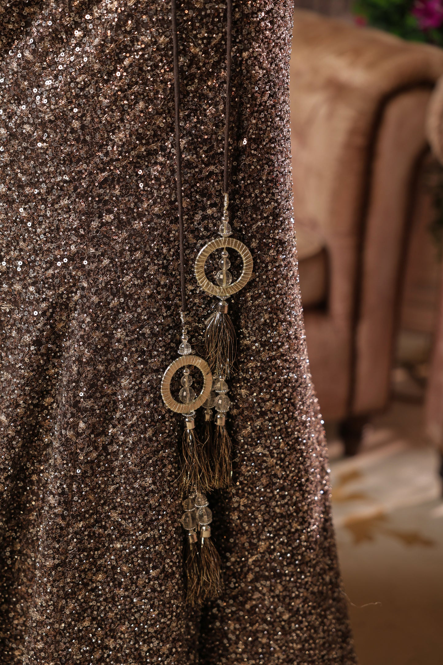 Umber Brown Crop Top Skirt With Cape