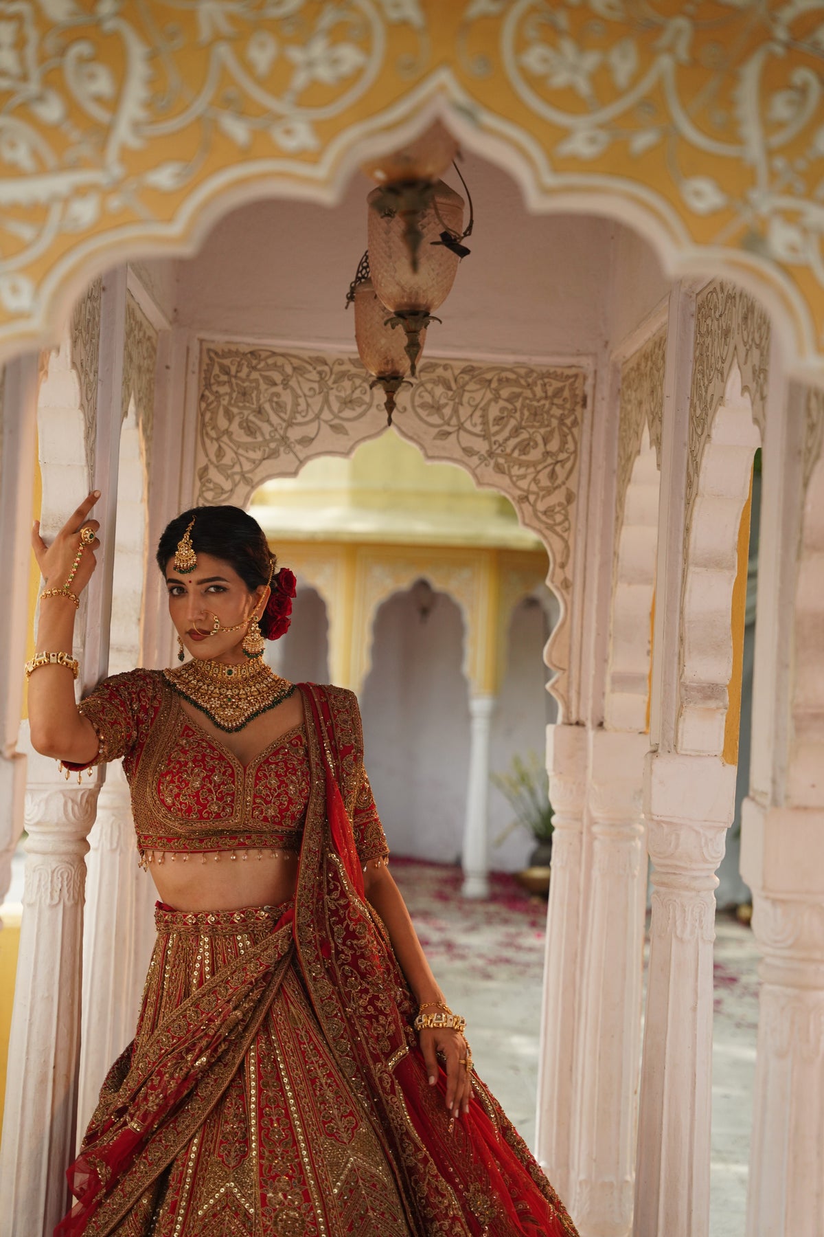 Crimson Red Heavily Embroidered Bridal Lehenga Set