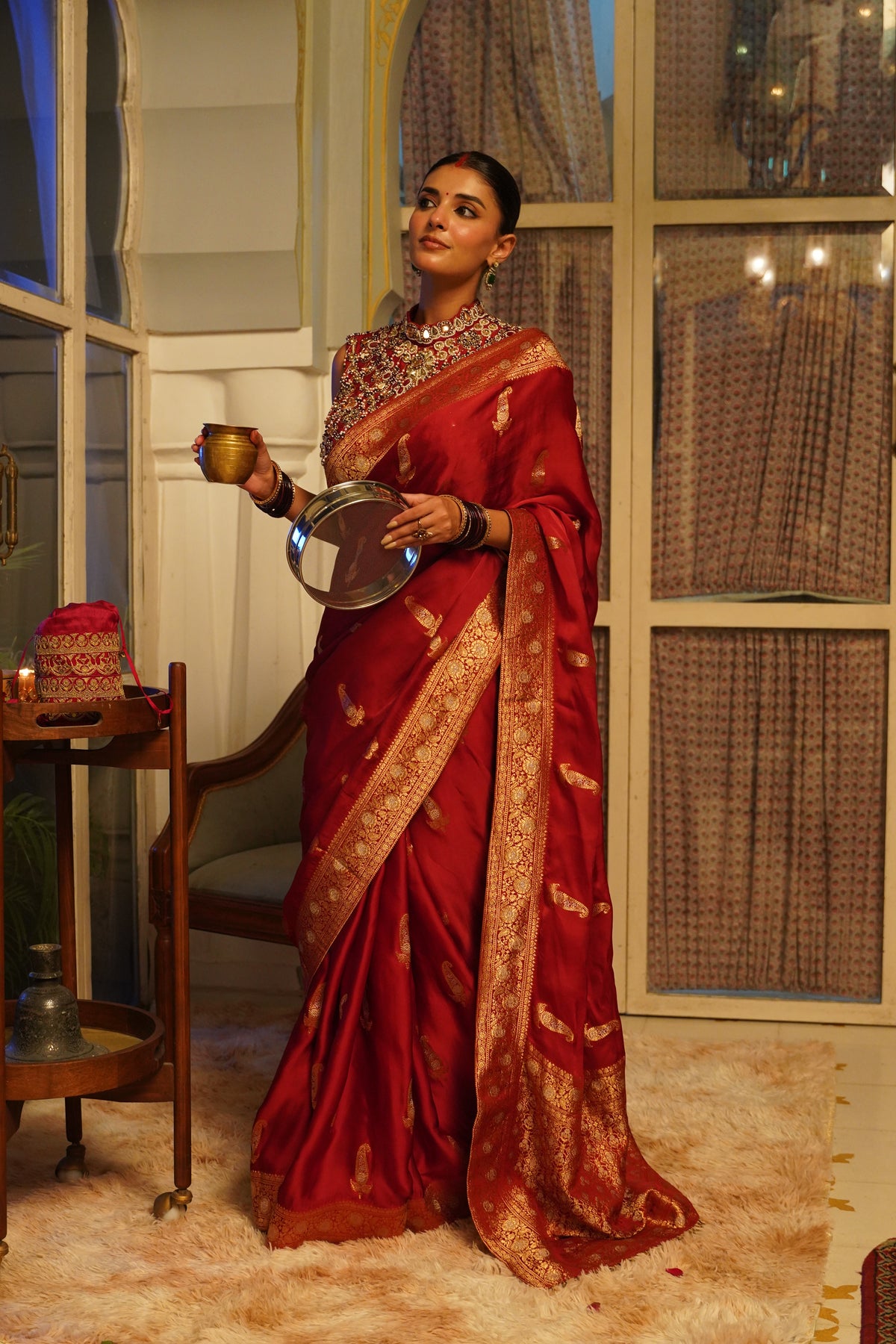 Deep Crimson Red Woven Silk Saree