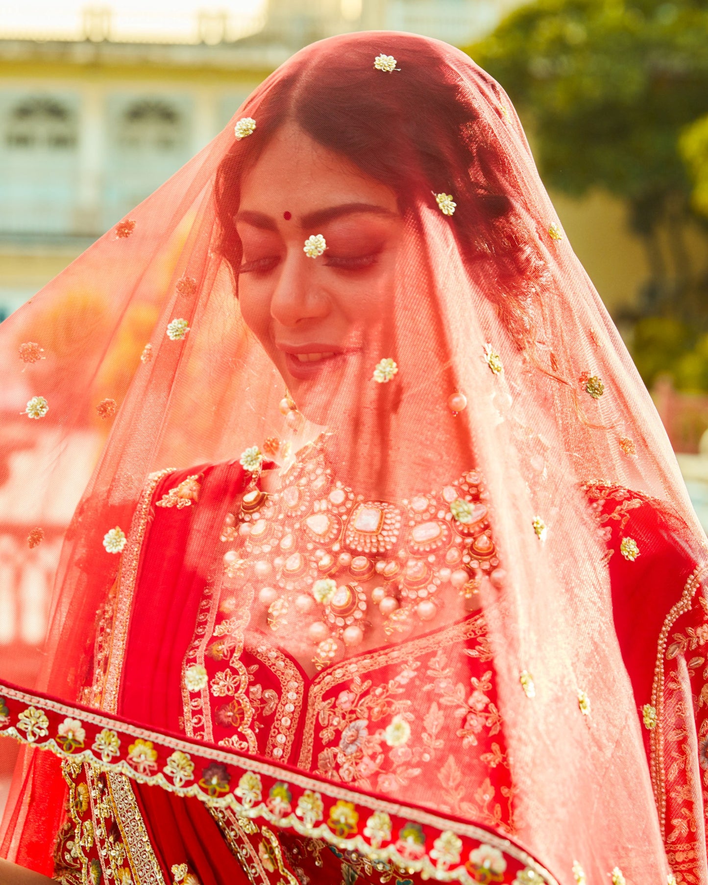 Deep Cherry Red Royal Heritage Lehenga And Choli Set In Floral And Animal Motif Embroidered With Thread, Moti, Sequin, Zari And Zardozi Work