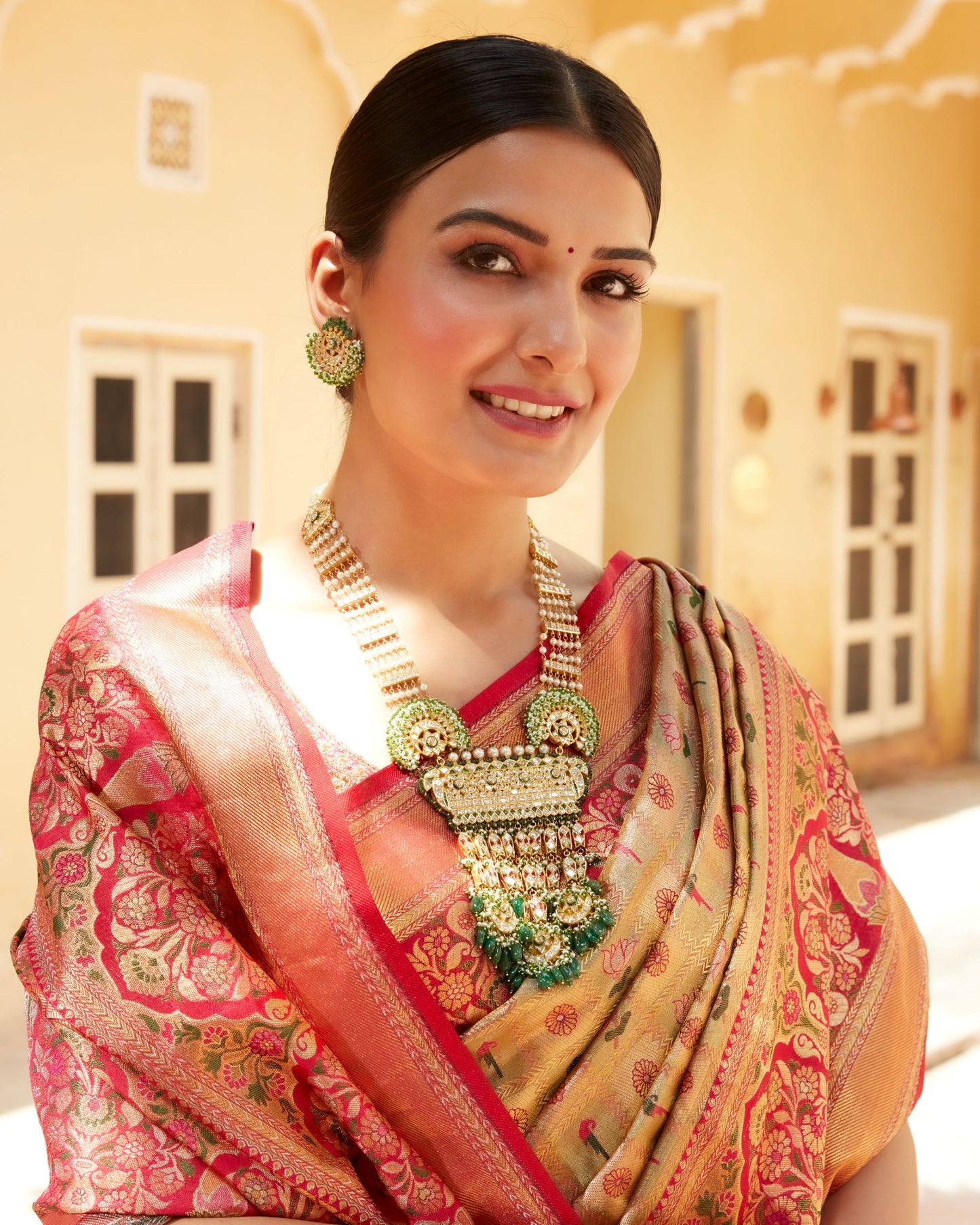 Rani Pink Pure Silk Meenakari Self-Woven Saree