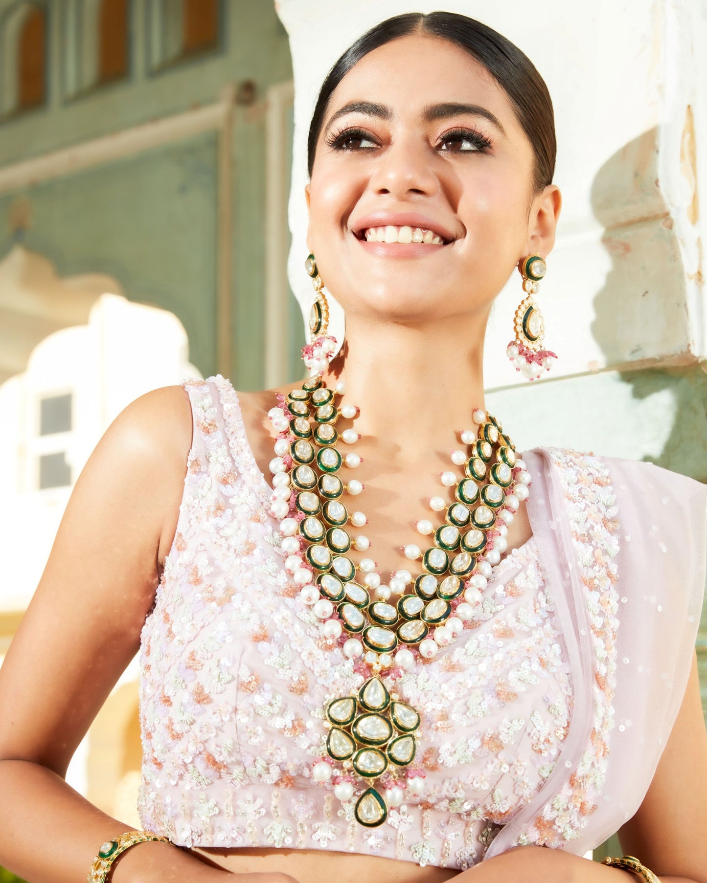 Lavender Blush Fine Net Lehenga Set In 3D Floral Embroidery