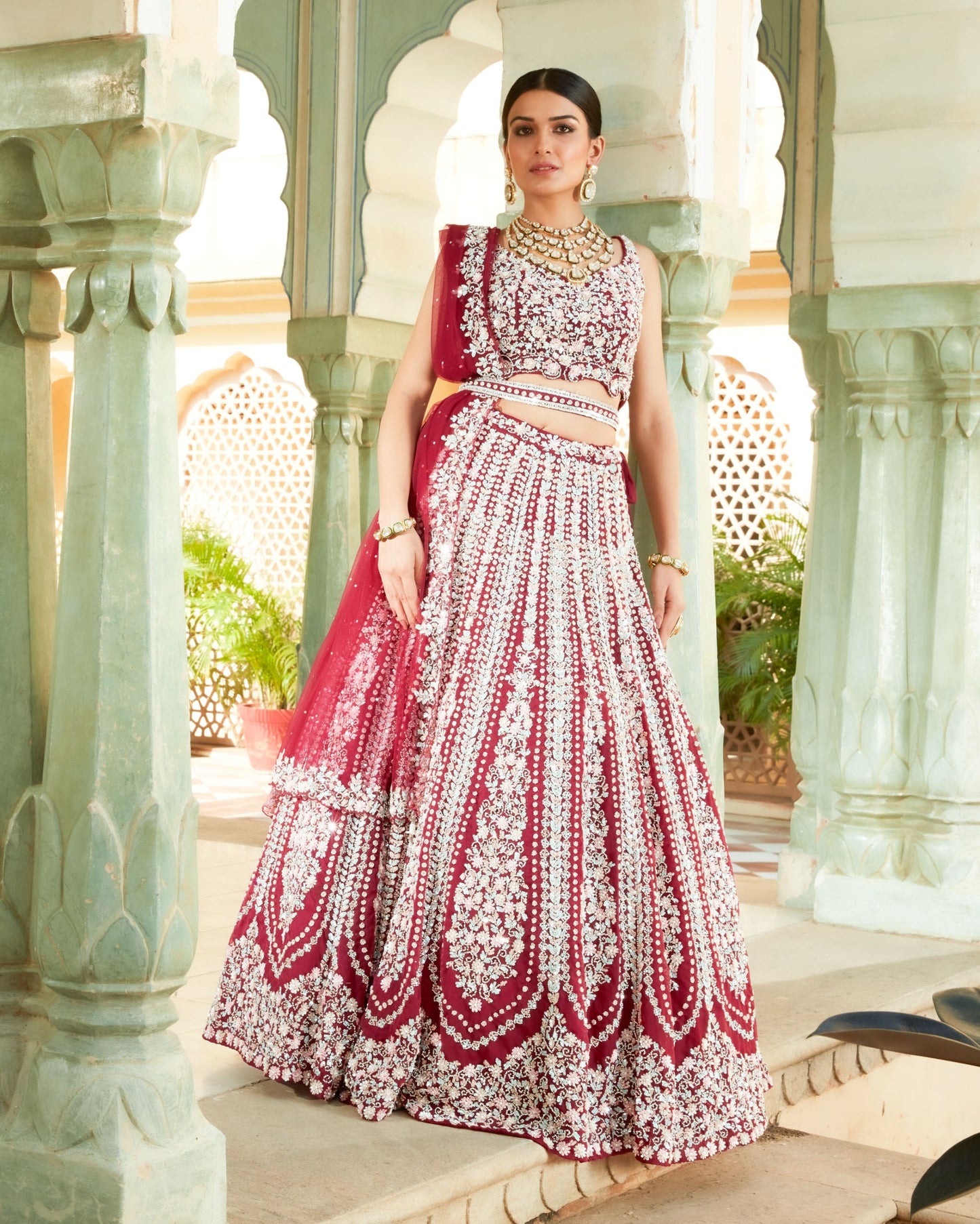 Wine Multi Colour Sequin Embellished Lehenga Choli Set