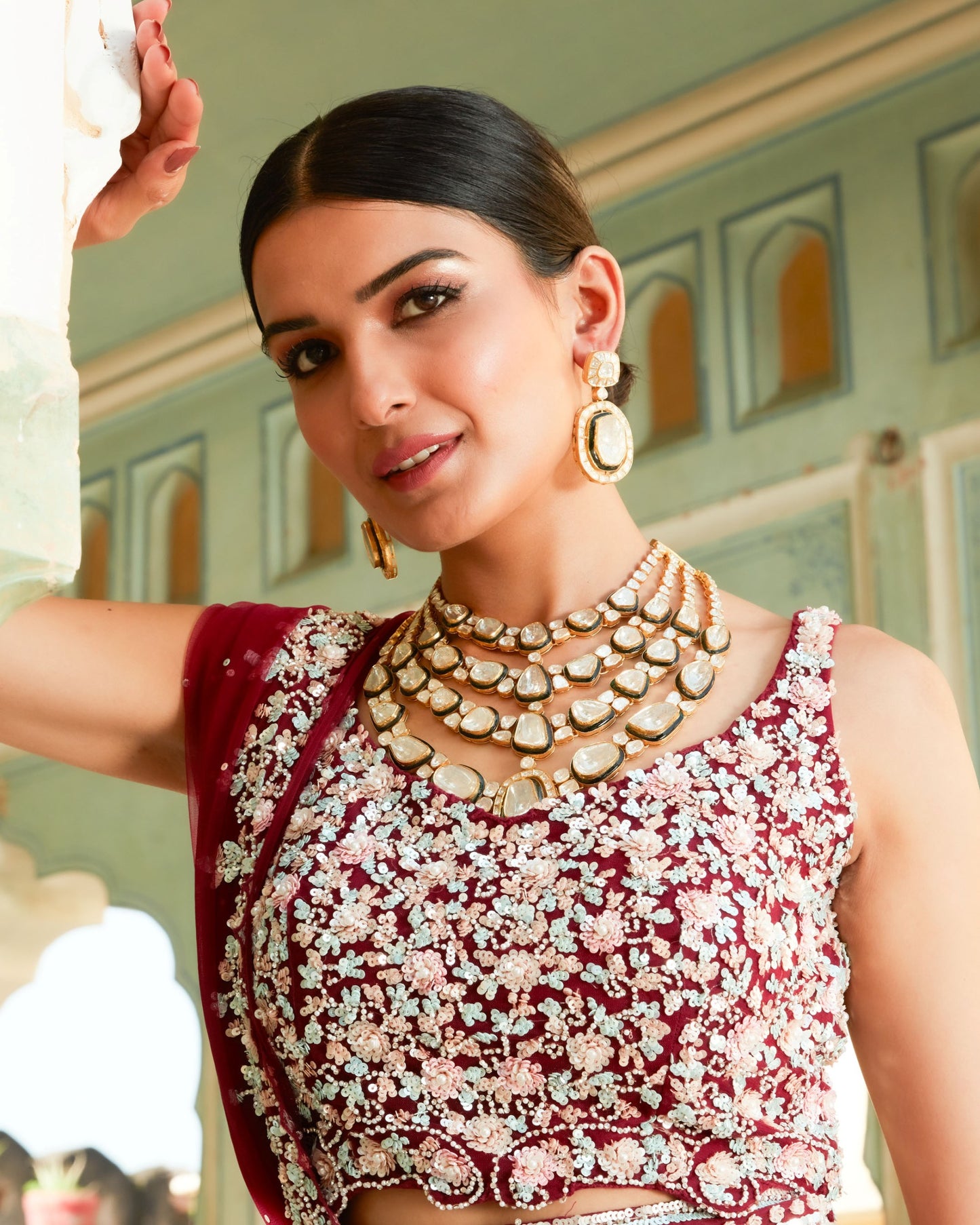 Wine Multi Colour Sequin Embellished Lehenga Choli Set