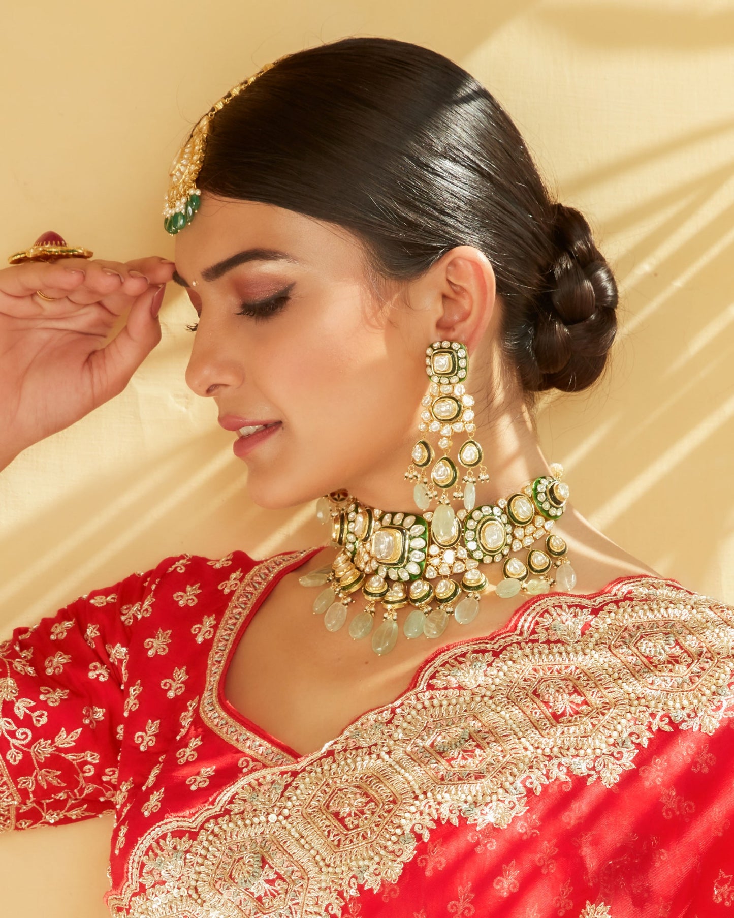 Cherry Red Silk Organza Embellished Saree With Scallop Hem