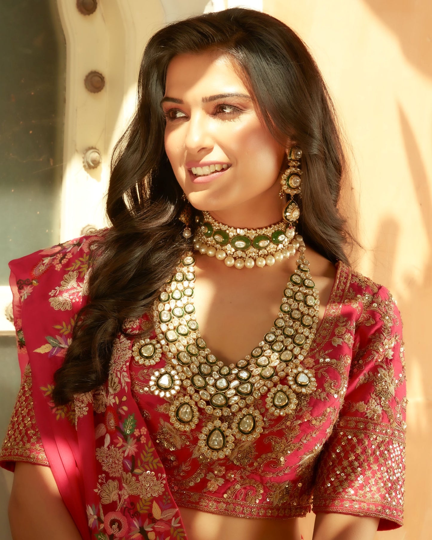 Magenta Pink Lehenga Choli Set In Raw Silk With Multi Color Resham And Zardozi Work