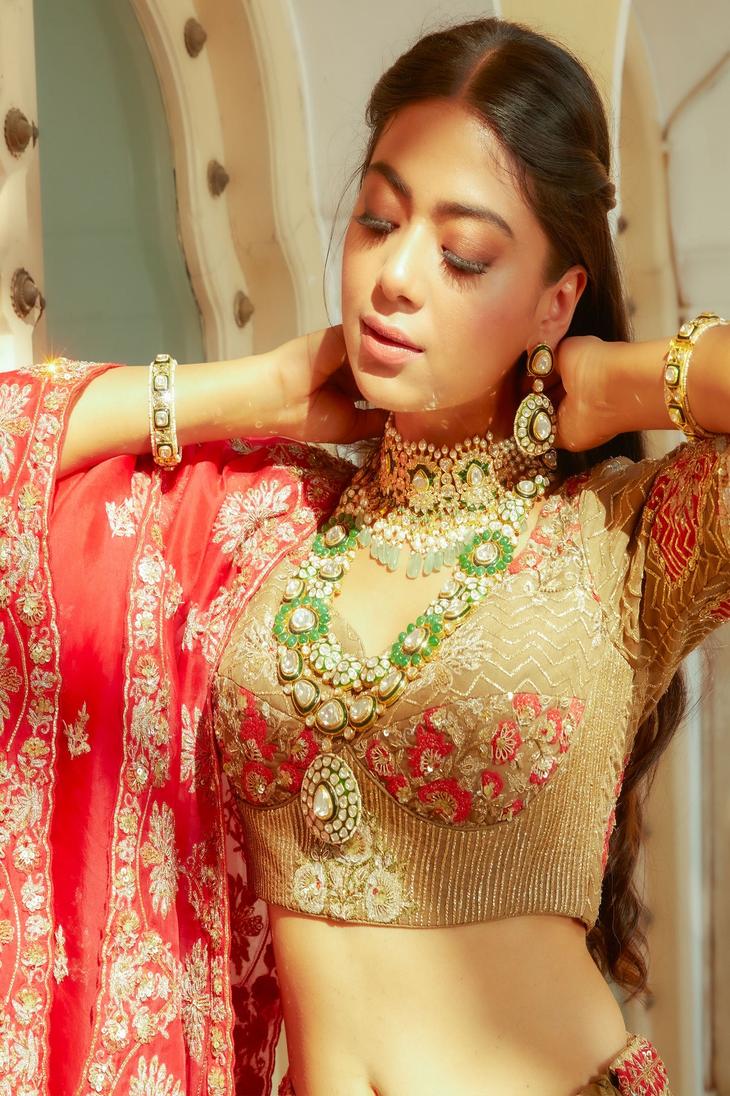 Sap Green Organza Silk Lehenga Choli With Hand Embroidery In Intricate Moraccan And Floral Motifs