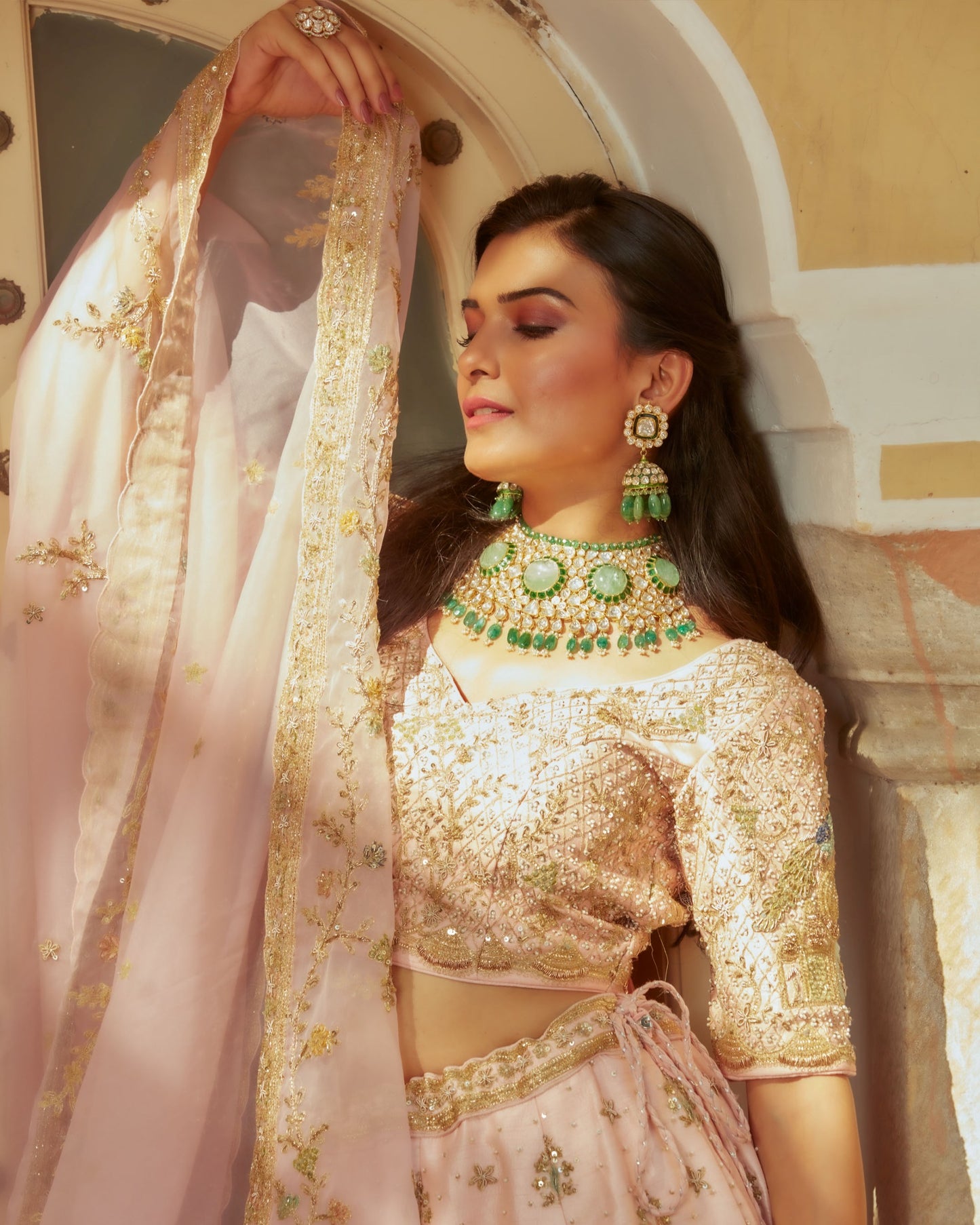 Pastel Pink Raw Silk Lehenga Having Royal Heritage Motifs In Zardozi Work With Choli And Dupatta