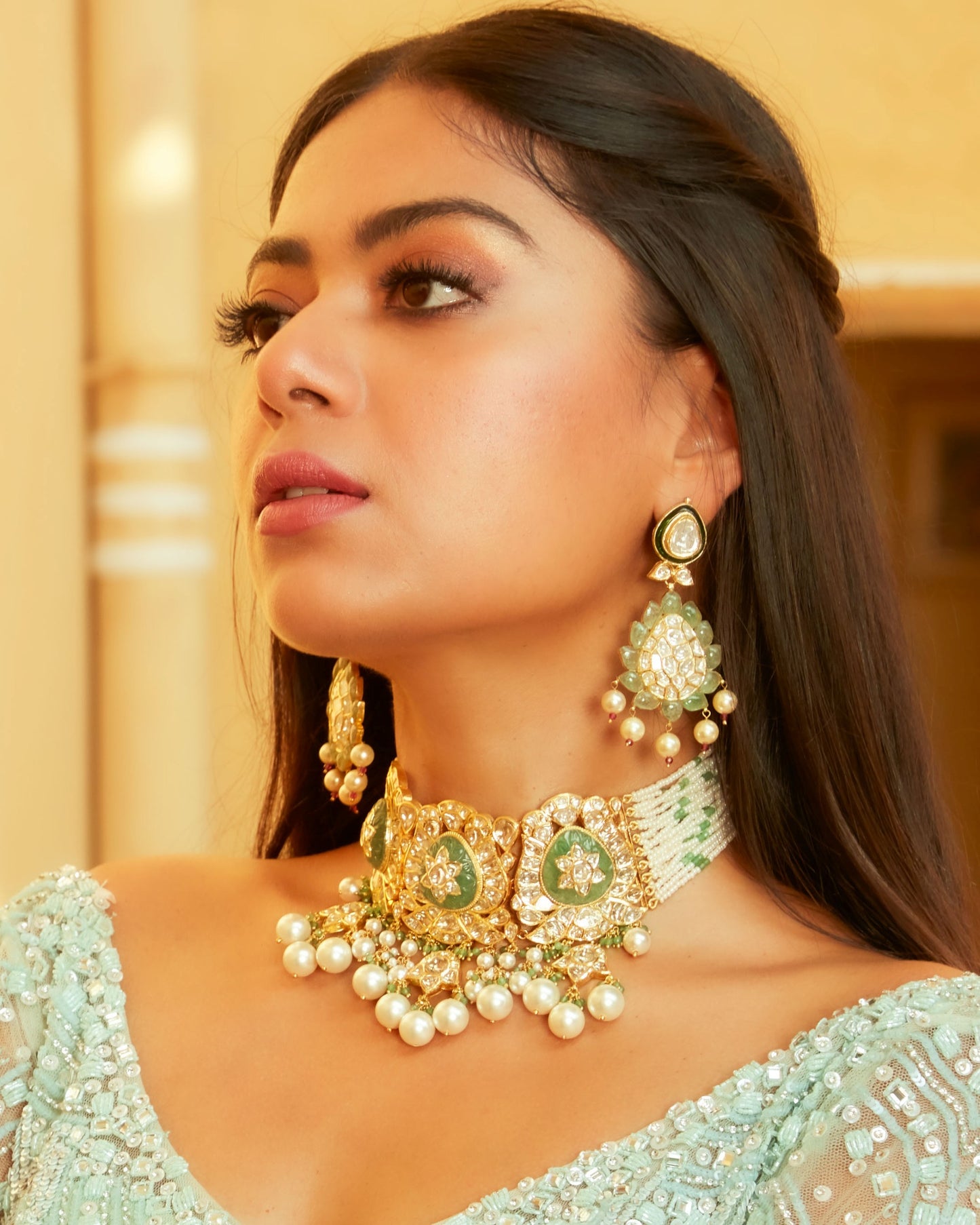 Aqua Blue Gown Fully Embellished In a Sheer Net