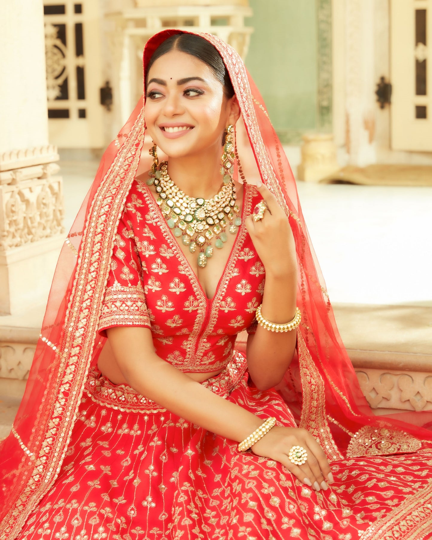 Dastur Red Royal Heritage Lehenga And Choli Se In 3D Petal Motifs Embroidery With Sequin, Zari, Cut Dana And Zardozi