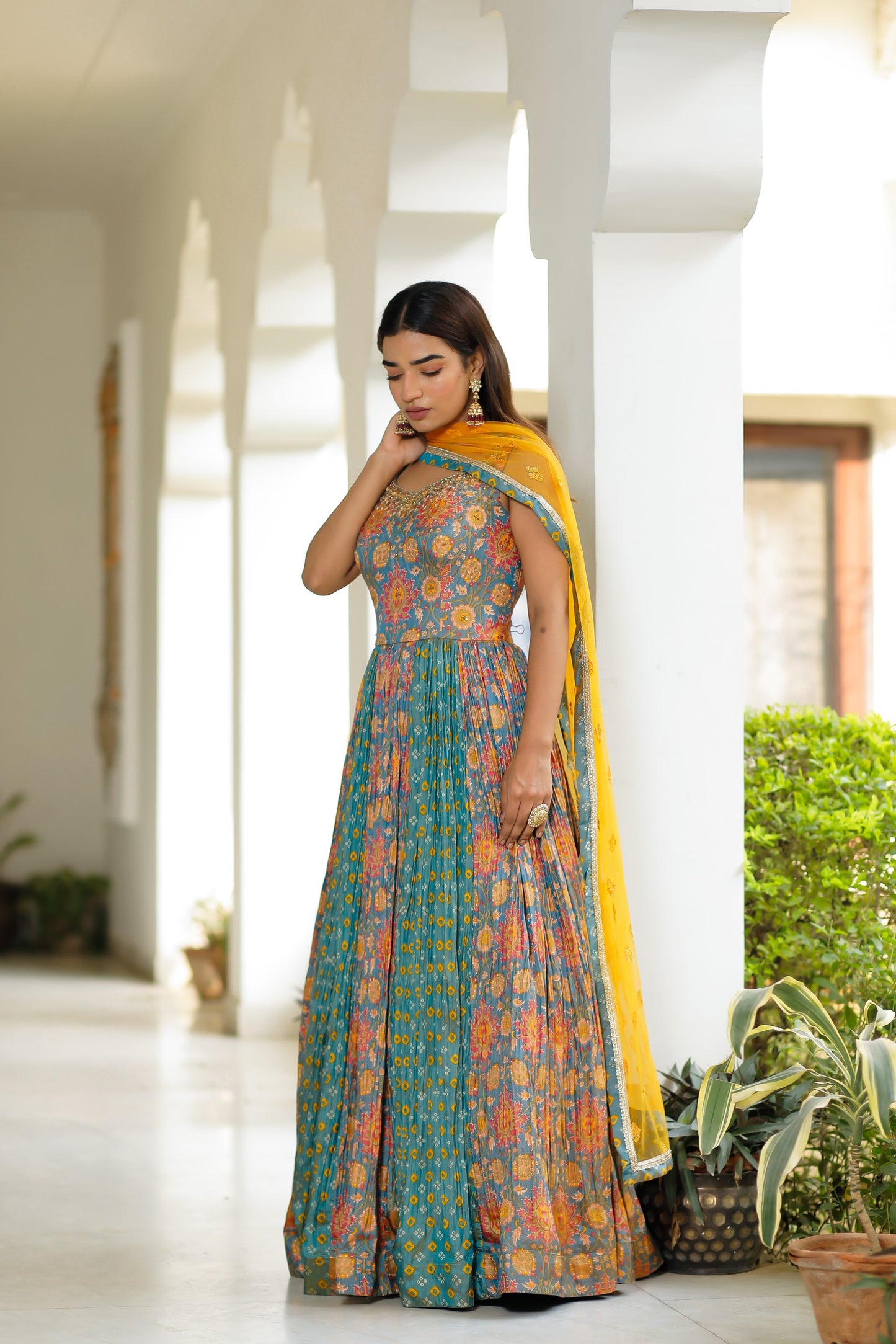Multi-Coloured Printed Anarkali With Dupatta